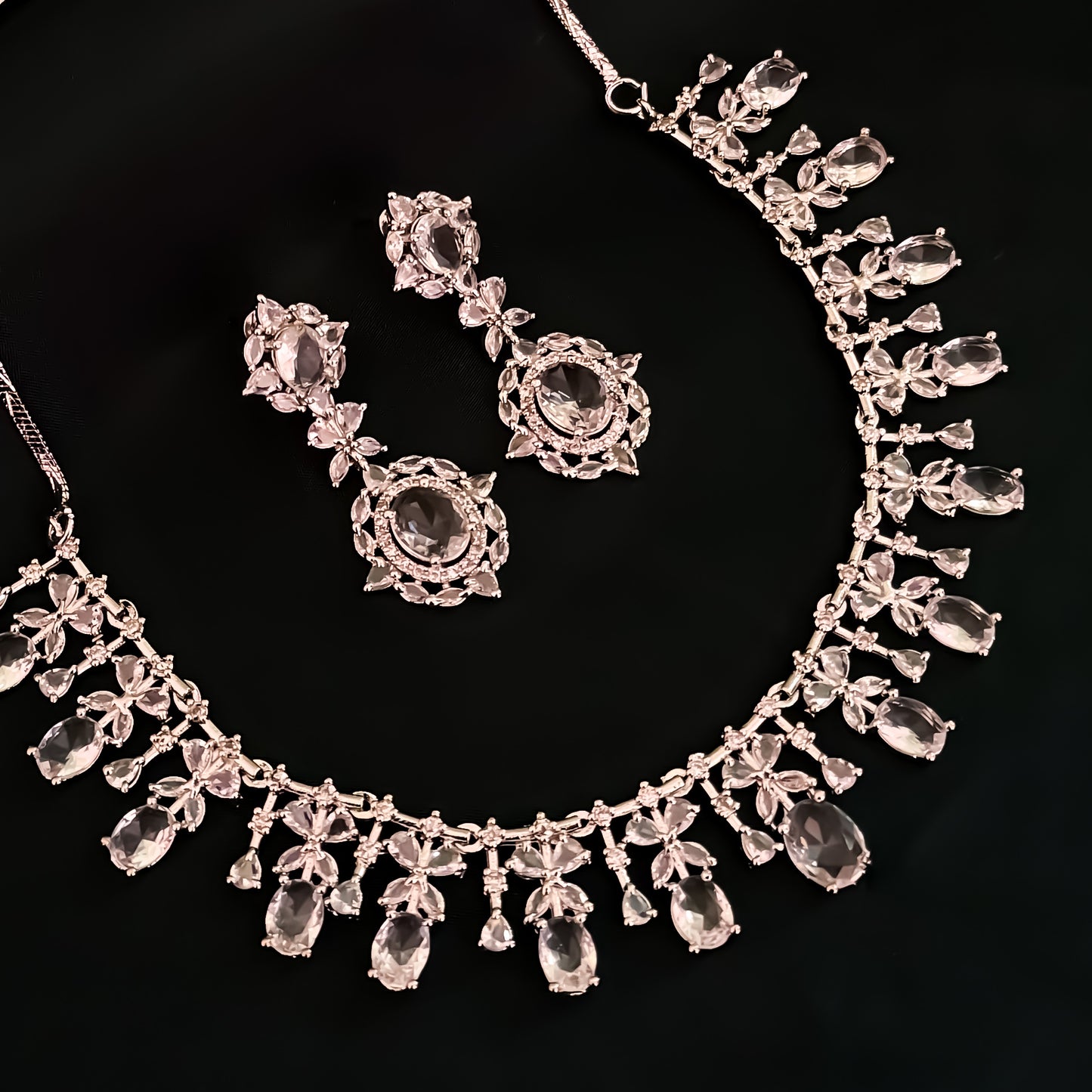 Charlotte American Diamond Necklace Set - Crystal White