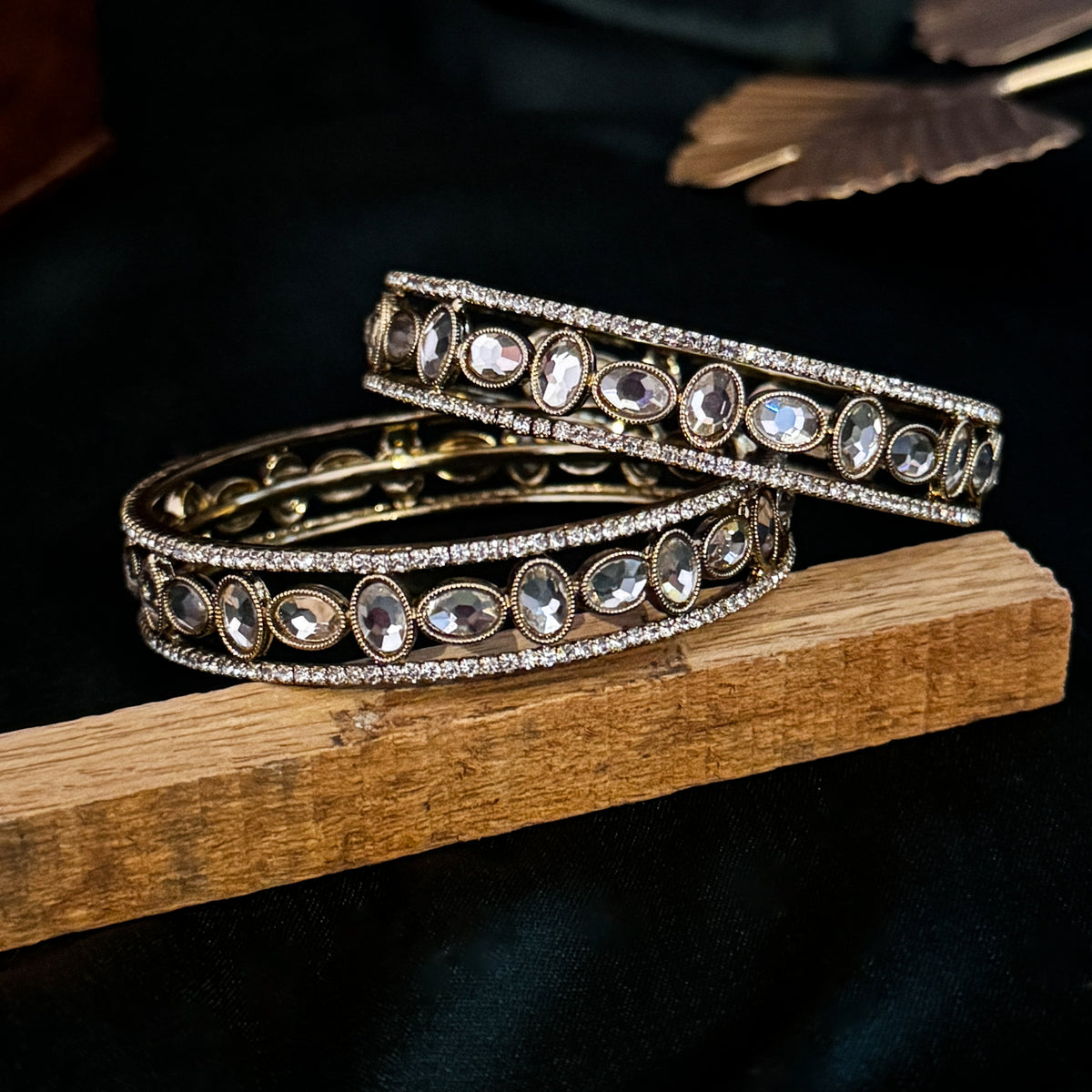 Alizeh Premium AD Polki Bangles Golden (Set of 2)