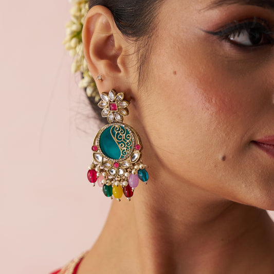 Ishika Premium Cutwork MOP Premium Chandbali Earrings - Multi