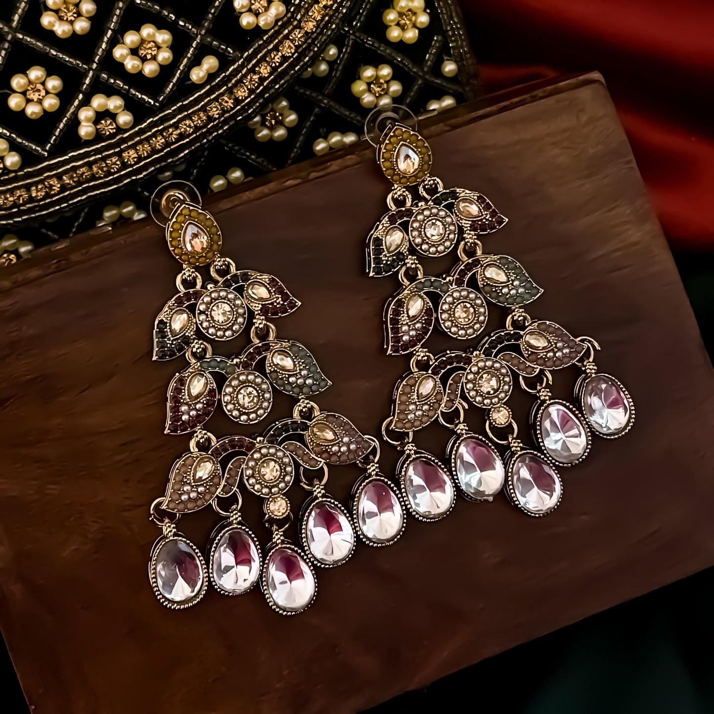 Raiza Jadau Kundan Premium Chandbali Earrings - Multi