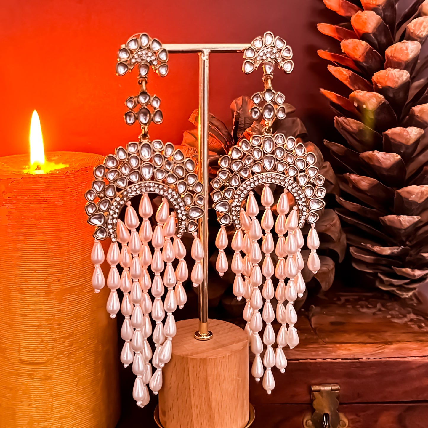 Pashmeena Uncut Kundan Chandbali Earrings