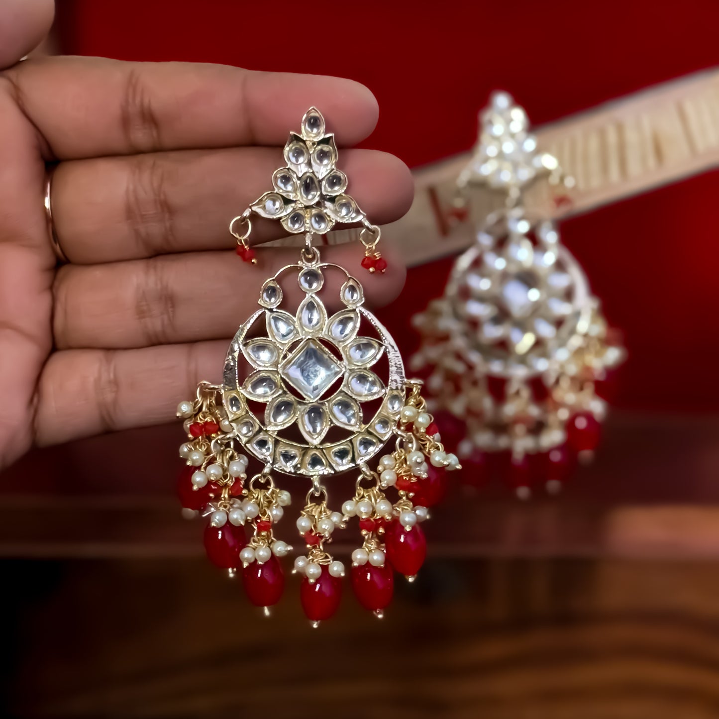Yashi Kundan Chandbali Earrings - Red