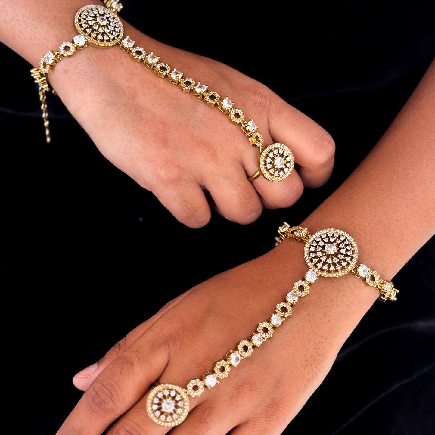 Krissane Premium American Diamond Haathphool - Golden