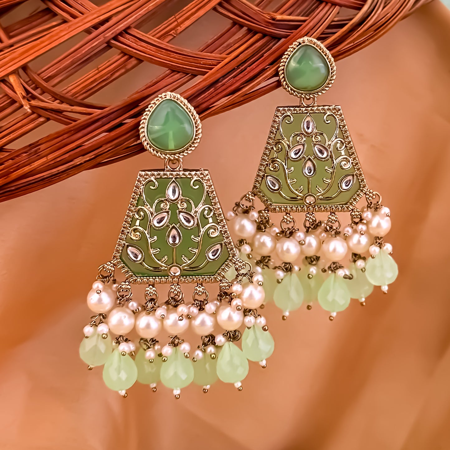 Sanskriti MOP Pearl Chandbali - Pista Green