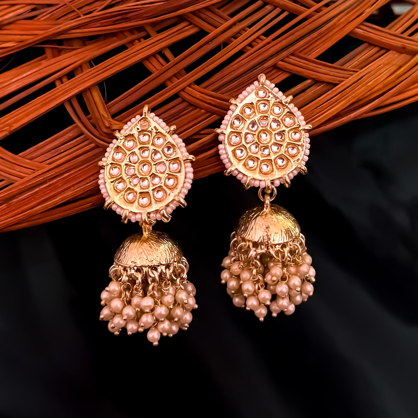 Aarushi Dabi Kundan Pearl Loaded Jhumka Earrings - Golden