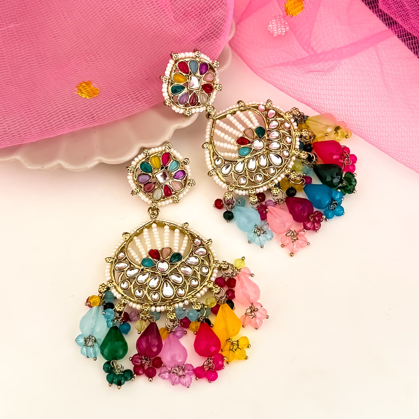 Kesar Chandbali Earrings - Multi