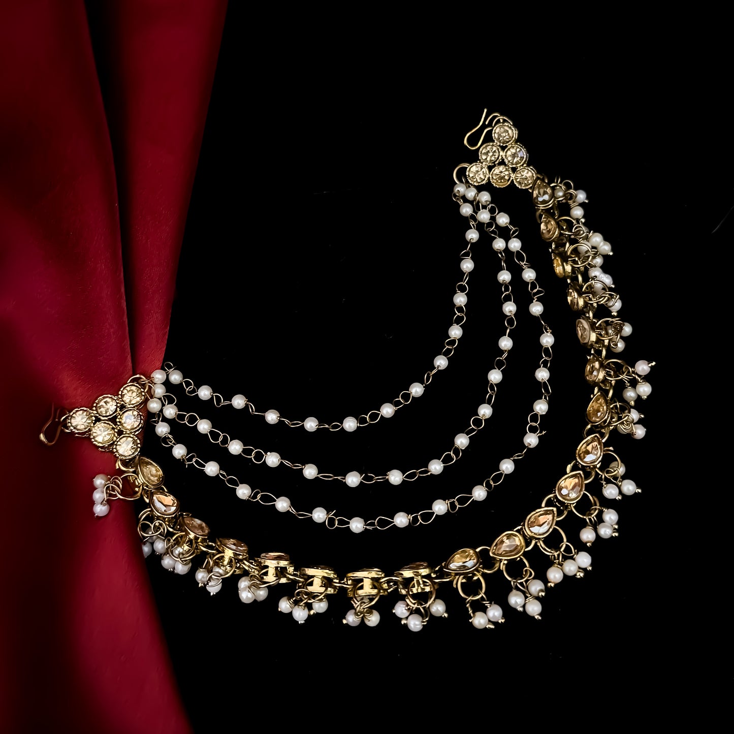 Manya Bahubali Reverse Ad 4 Layer Mirror Detachable Earrchains/Sahara - Golden