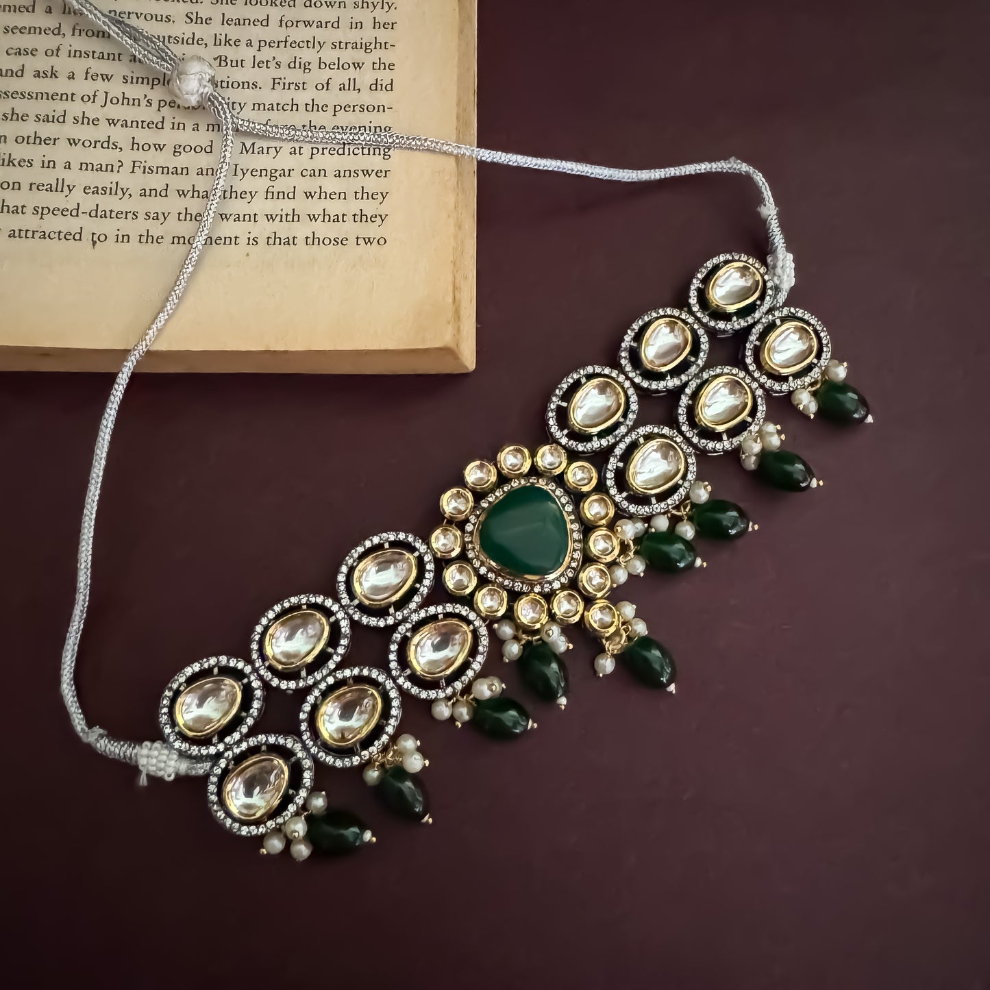 Devyani Kundan Necklce Set-Green