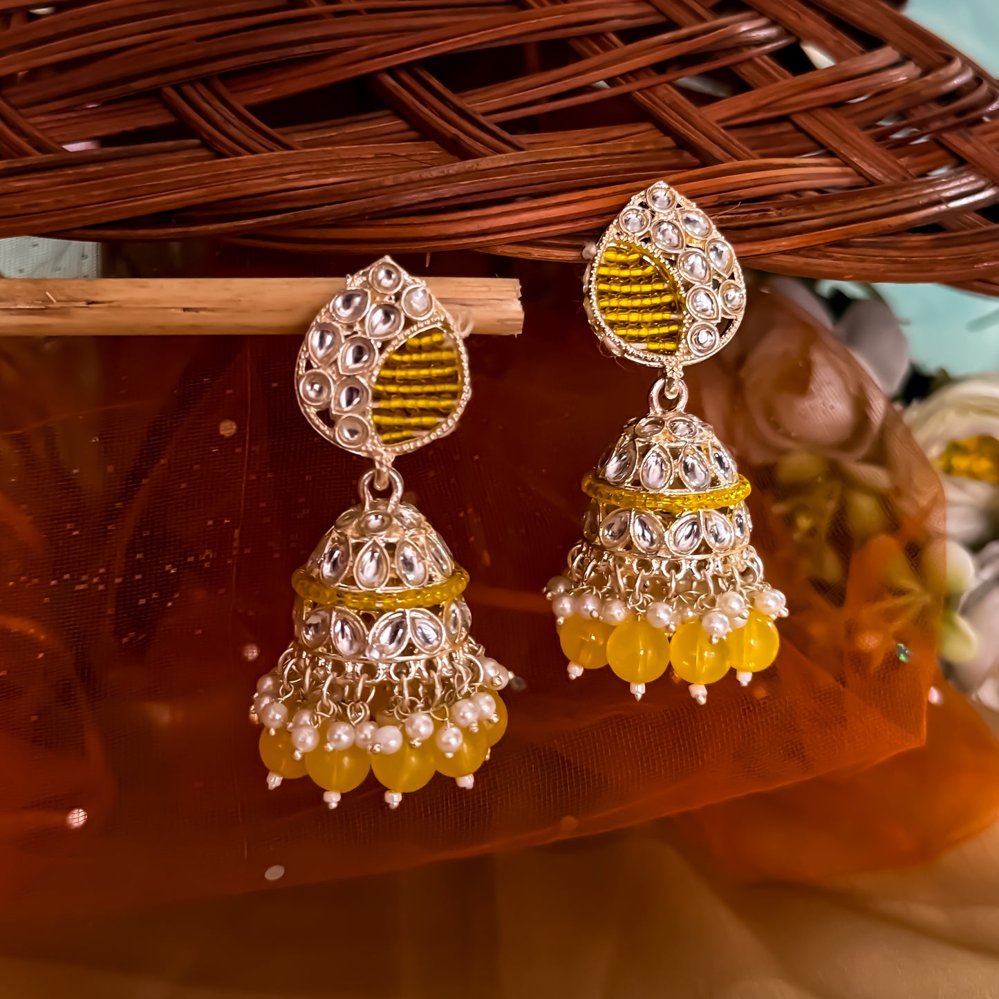 Yashika Pearl Jhumka Earrings- Yellow