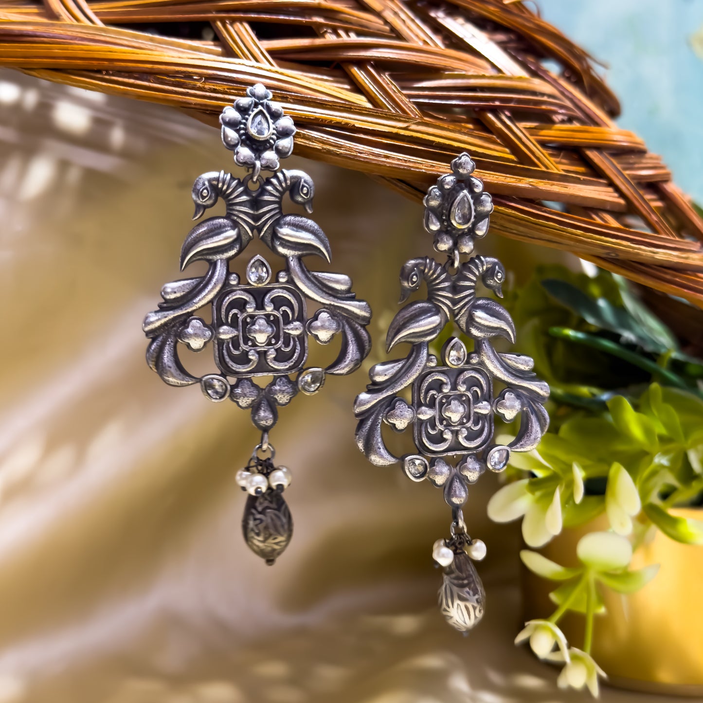 Ruhani Zircon Handcrafted SLA Brass Earrings