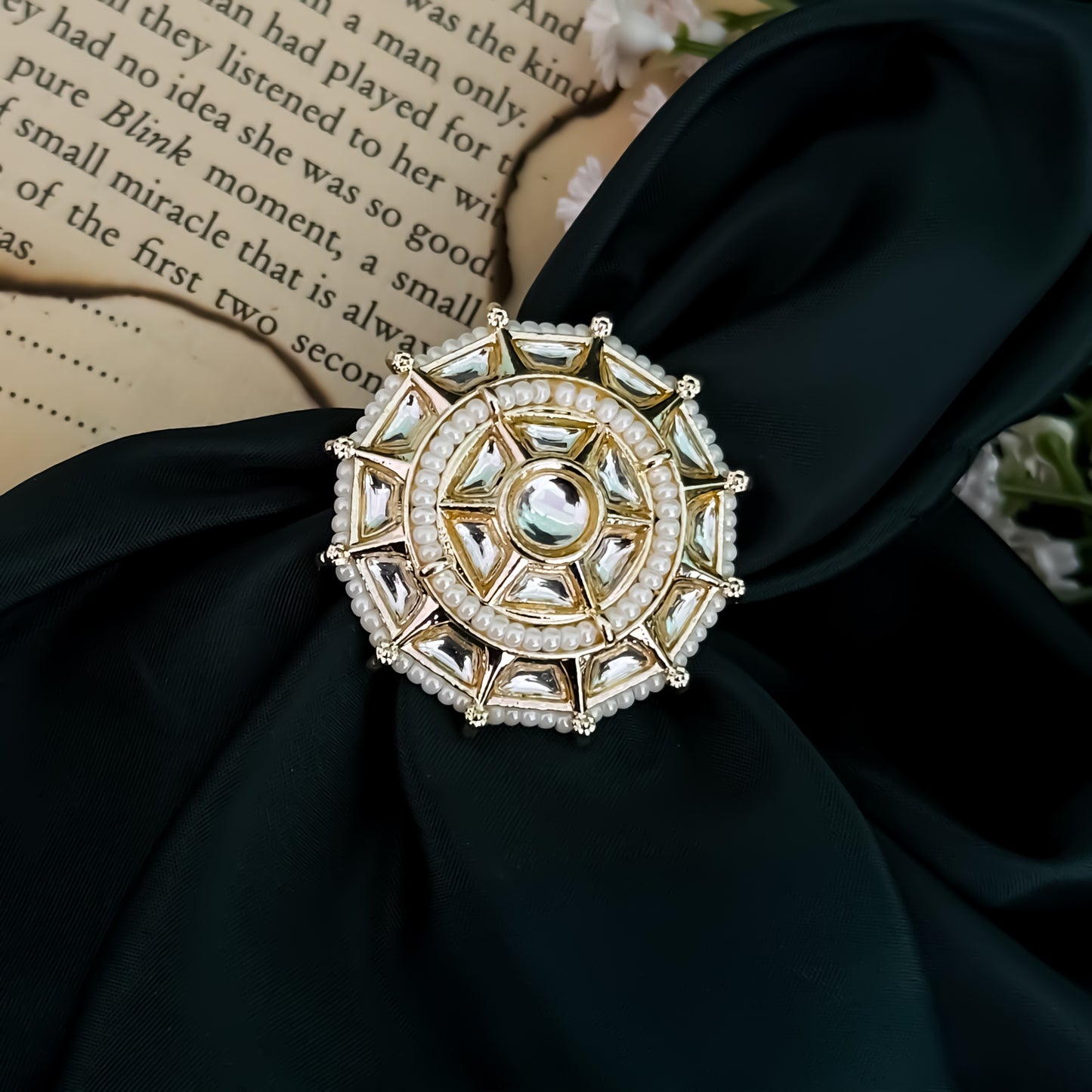 Aamrin Dabi Kundan Adjustable Ring- Golden