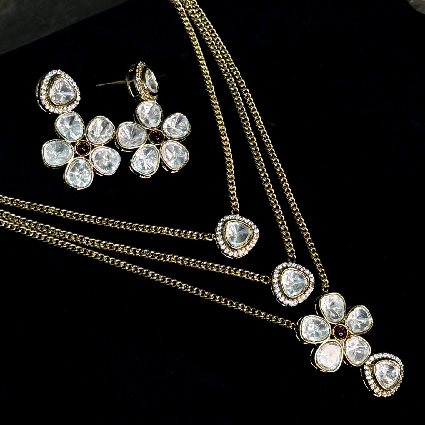 Monisa Moissanite AD 3 Layer Necklace Set- Ruby