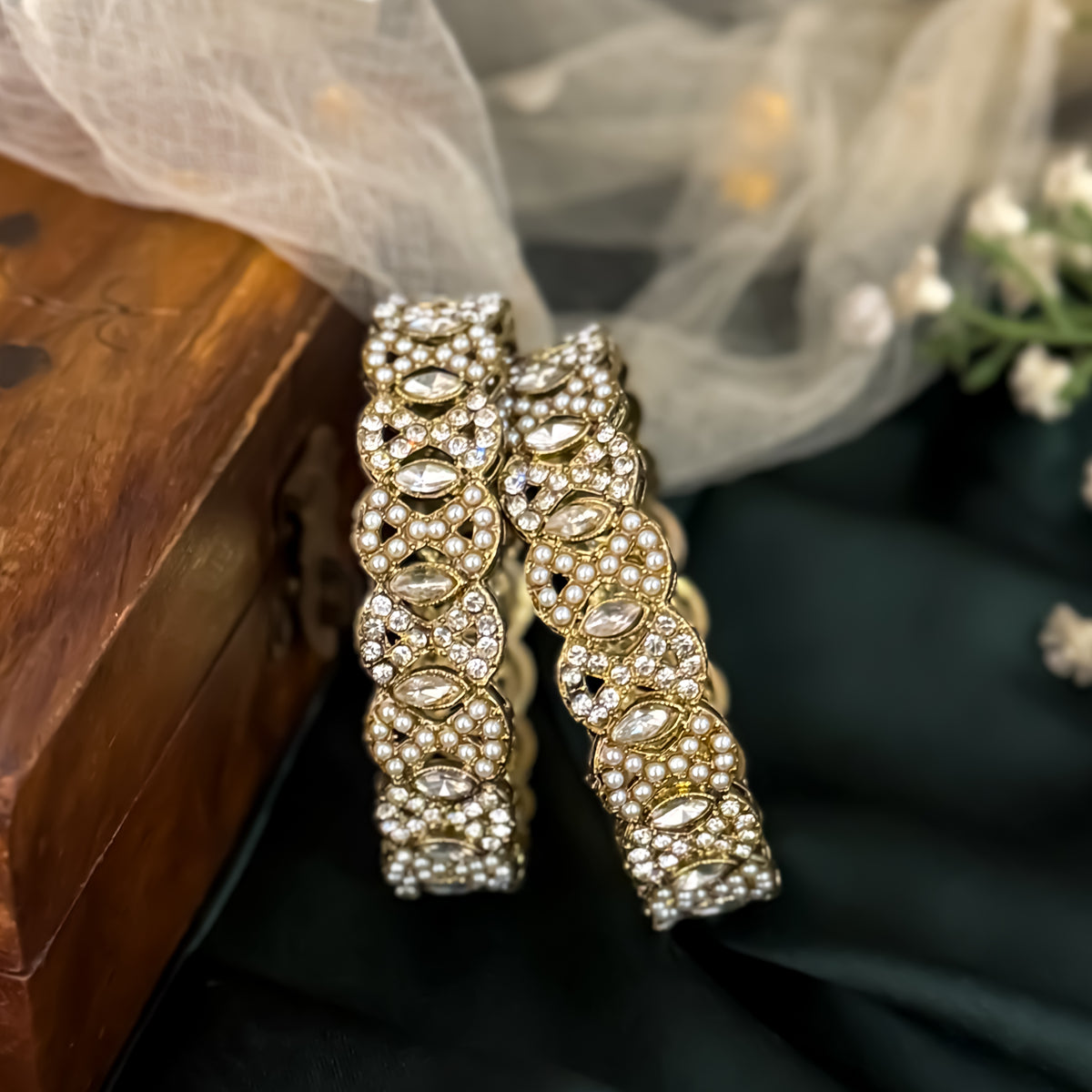 Golden Kalki Jadau Kundan Bangles (Set of 2)