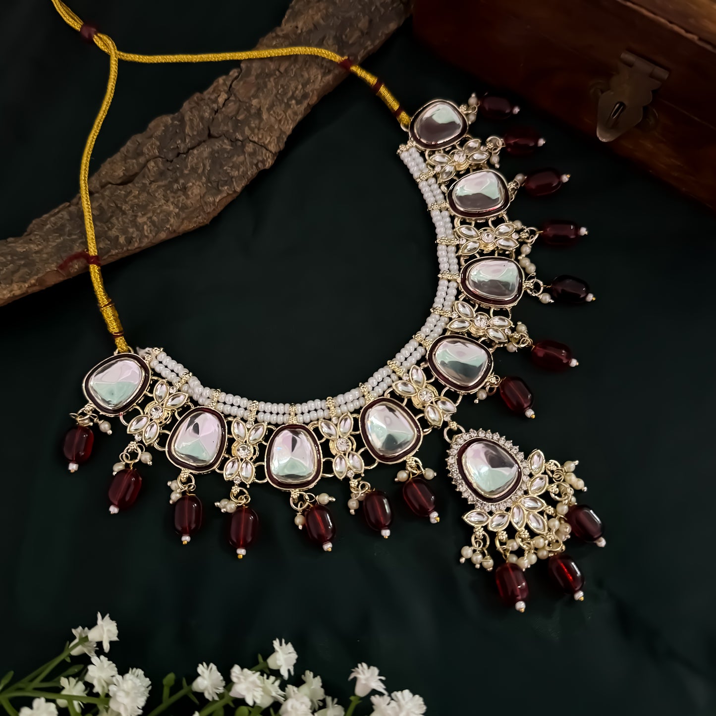 Kasish Kundan Necklace Set - Maroon