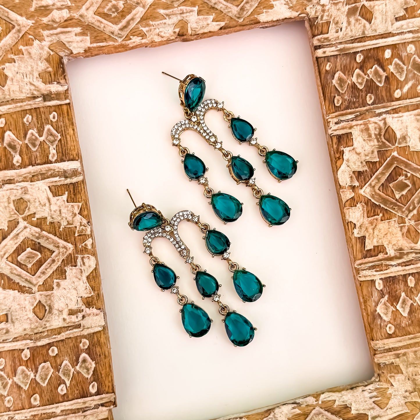Sharon Chandelier Dangler Earrings - Peacock Blue