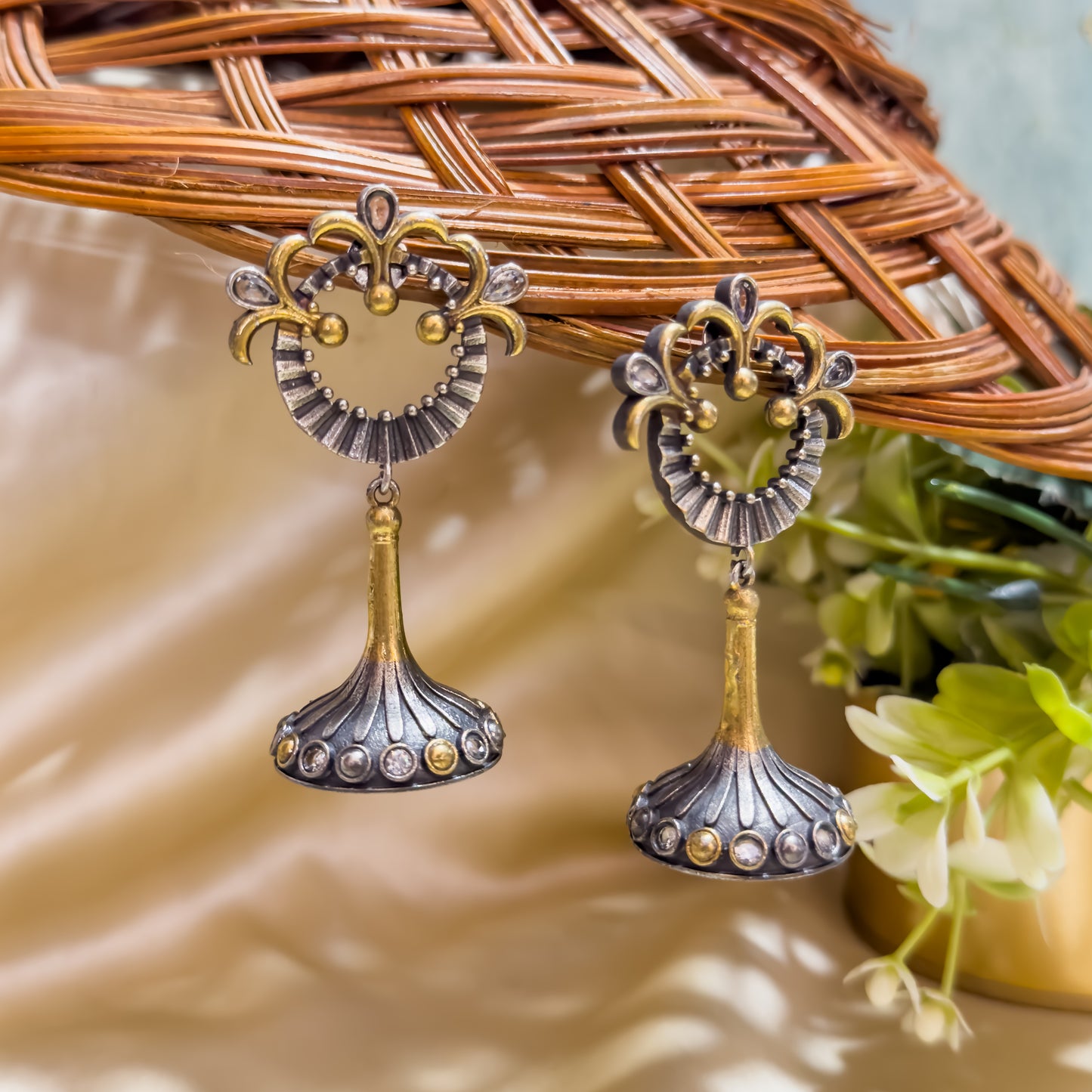 Bella Zircon Dual Tone SLA Brass Earrings