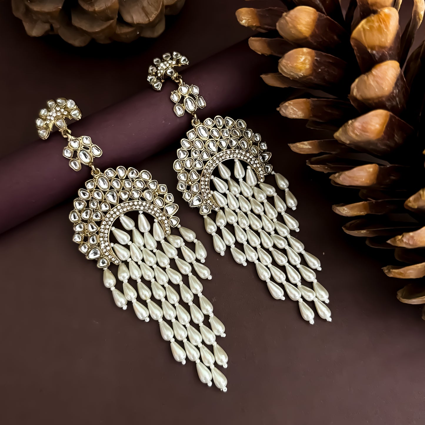 Pashmeena Uncut Kundan Chandbali Earrings