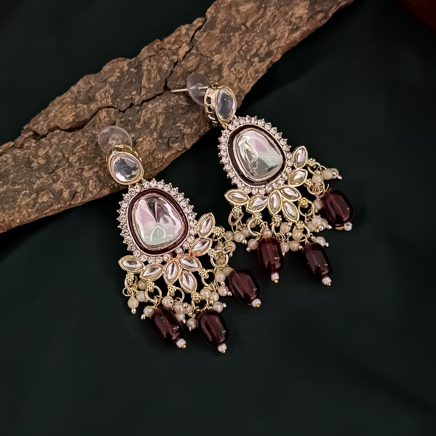 Kasish Kundan Necklace Set - Maroon