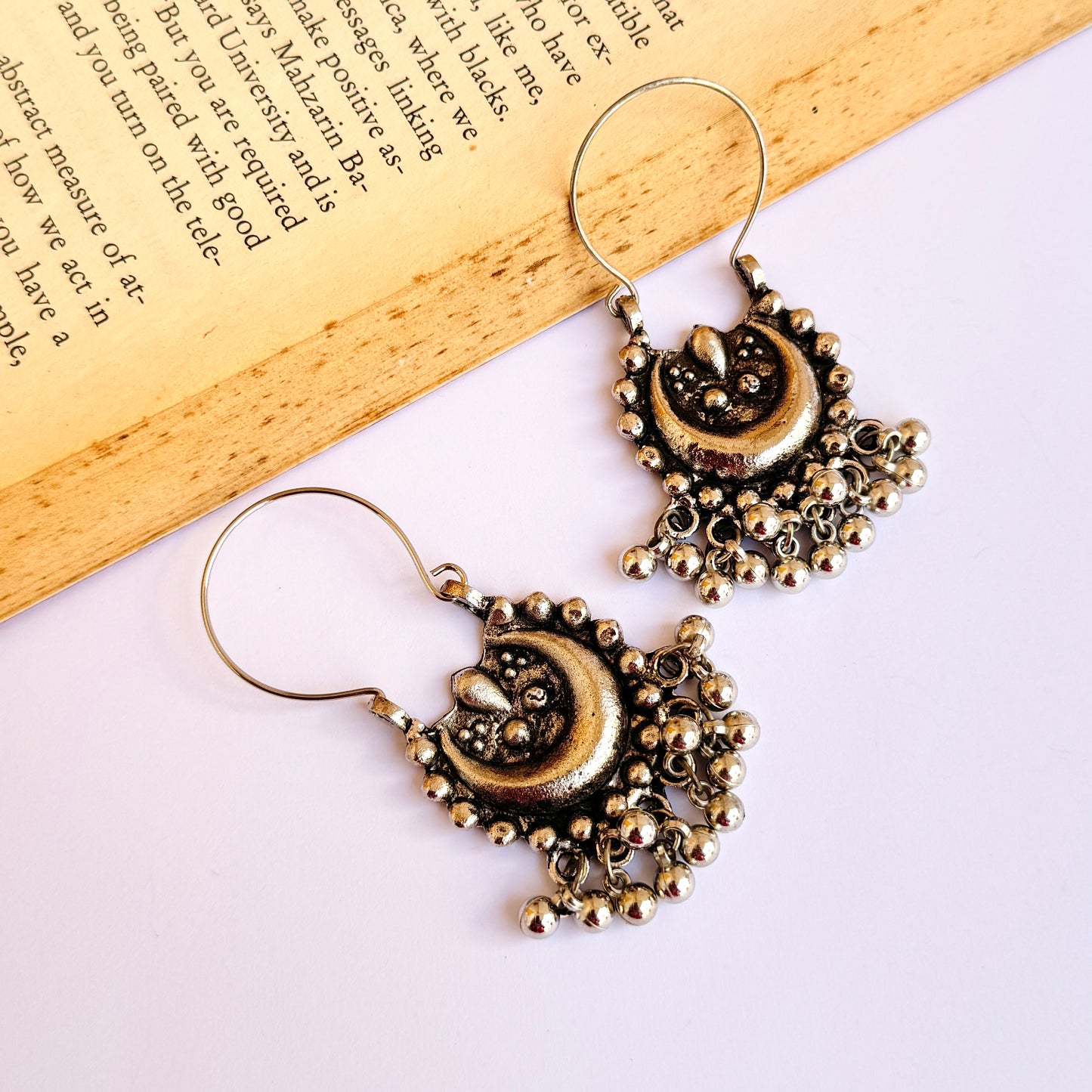 Farah Silver Oxidized Chandbali Earrings