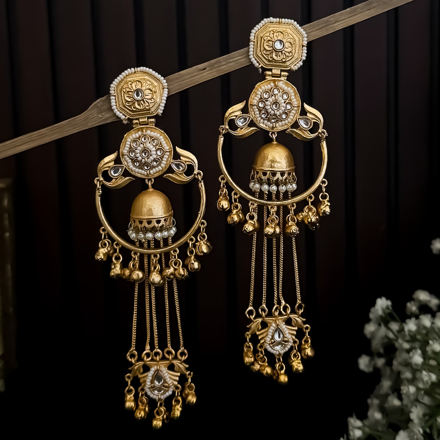 Vasudha Kashmiri Brass Dejhoor Ghungroo Jhumka Earrings - Golden