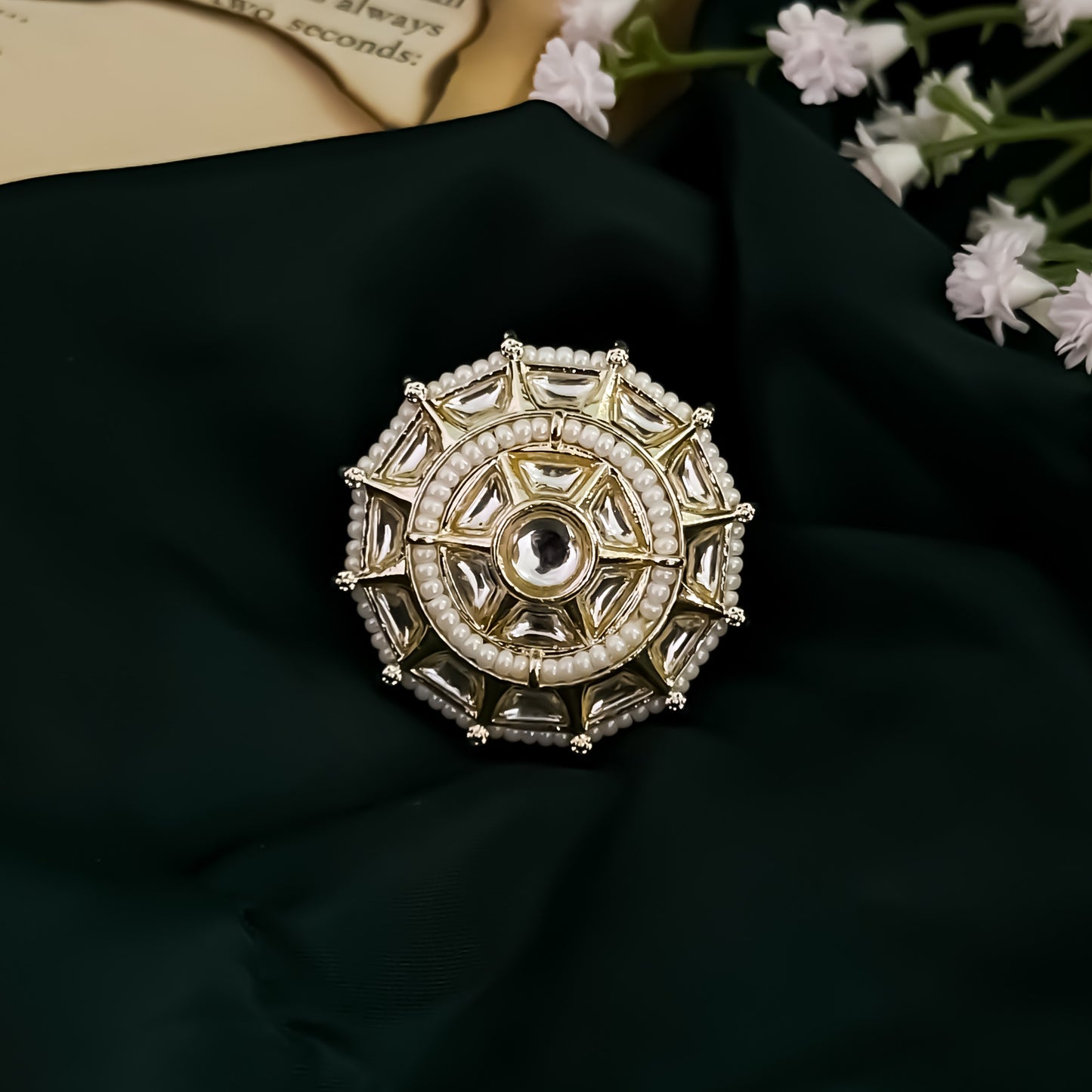 Aamrin Dabi Kundan Adjustable Ring- Golden
