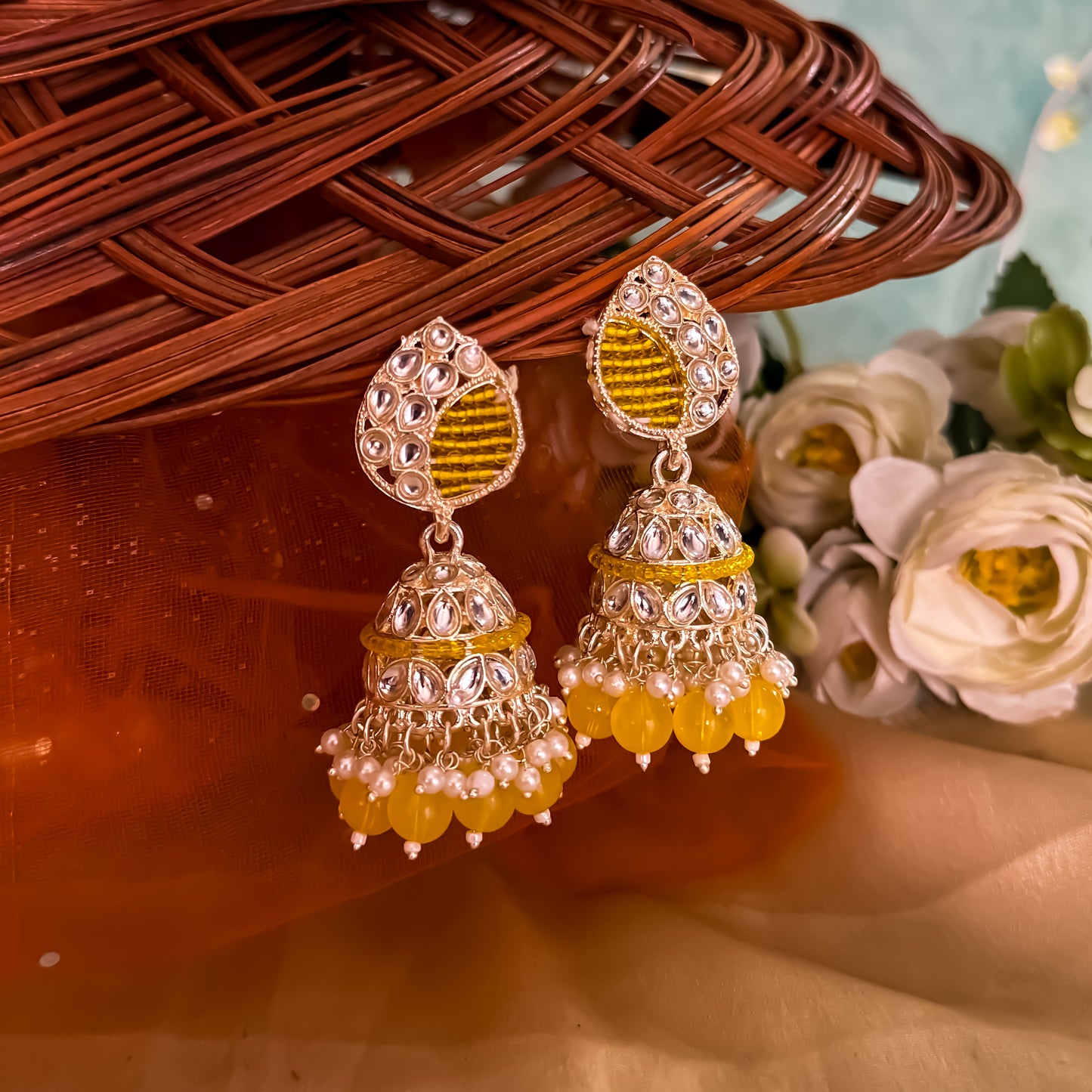 Yashika Pearl Jhumka Earrings- Yellow