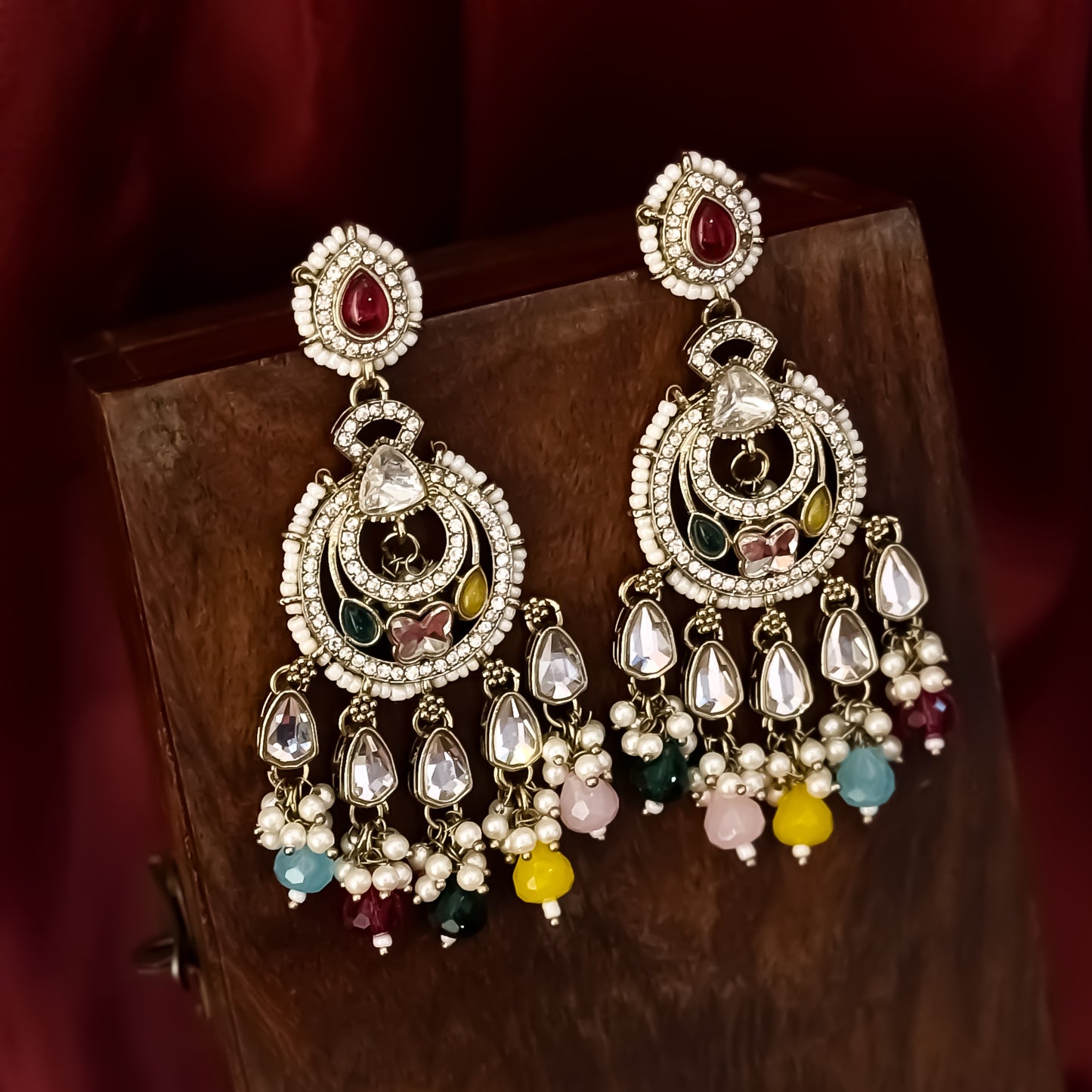 Athiya Kundan Pearl Premium Chandbali Earrings - Multi