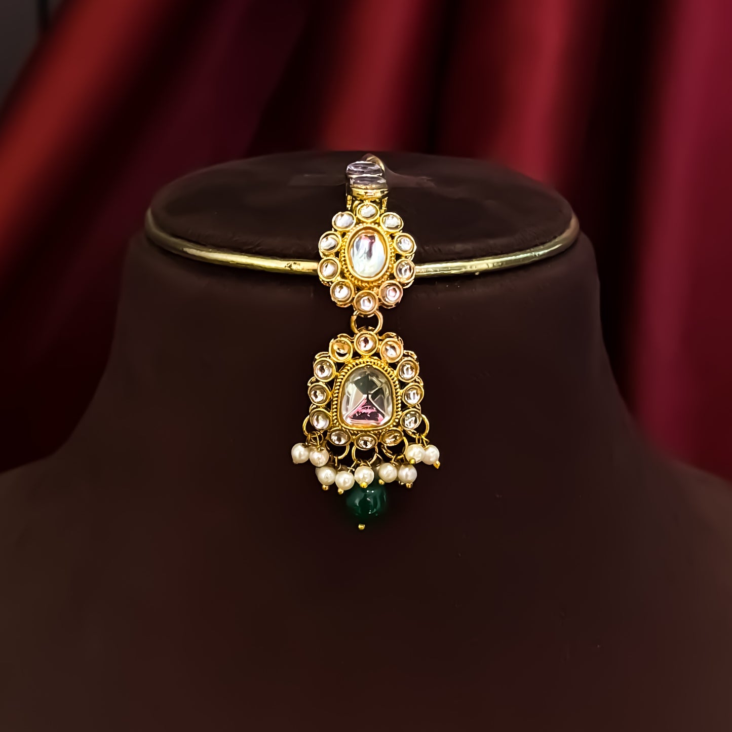 Reeti Kundan Pearl Necklace Set - Green