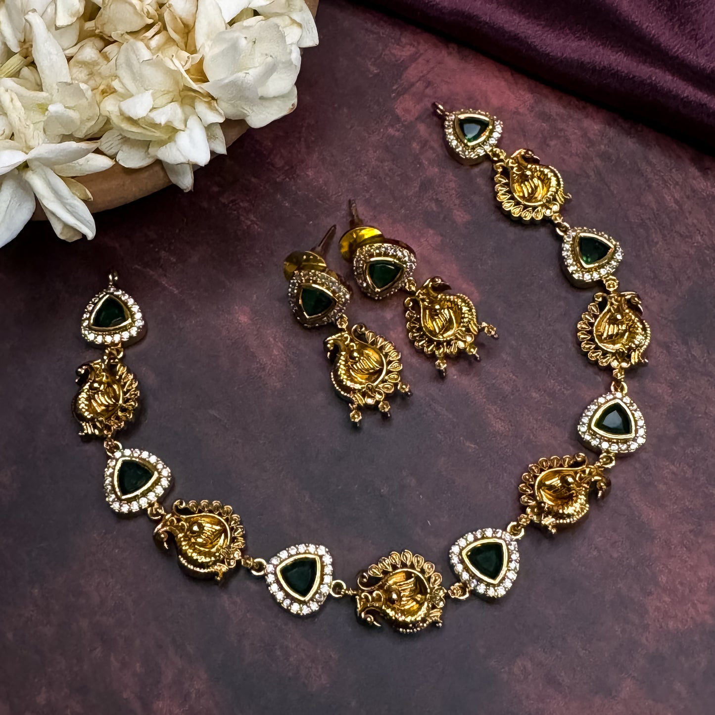 Vriksham Peacock Motif AD Necklace Set