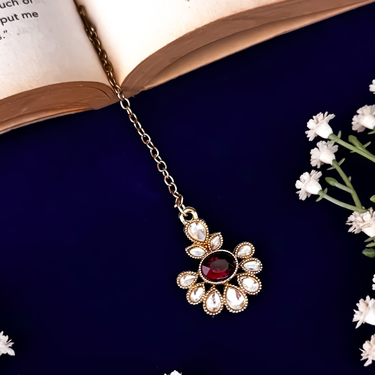 Maroon Raisha Floral Kundan Necklace Set
