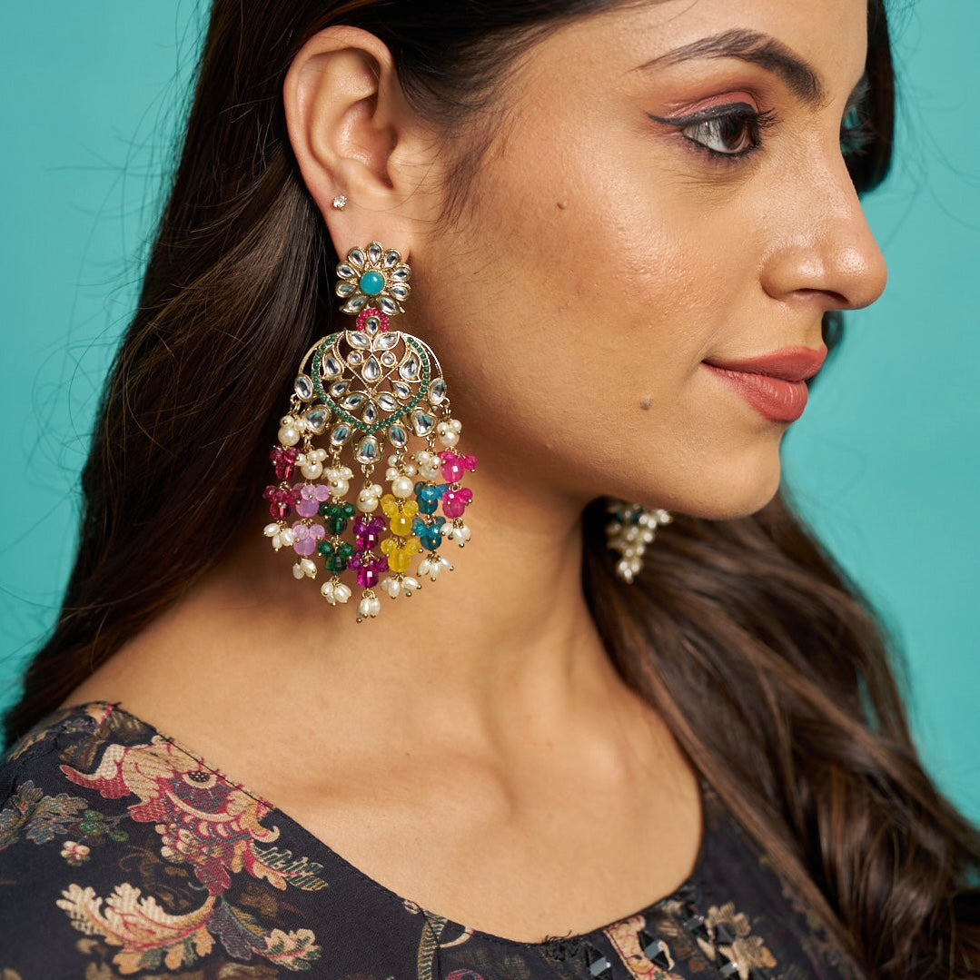 Aayat Kundan Pearl Chandbali Earrings - Multi