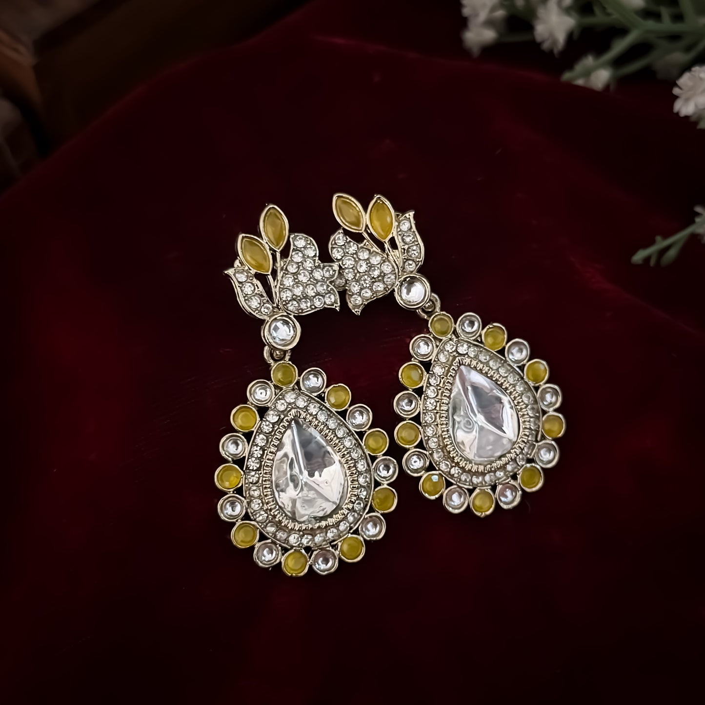 Mansi Kundan Drop Earrings - Yellow