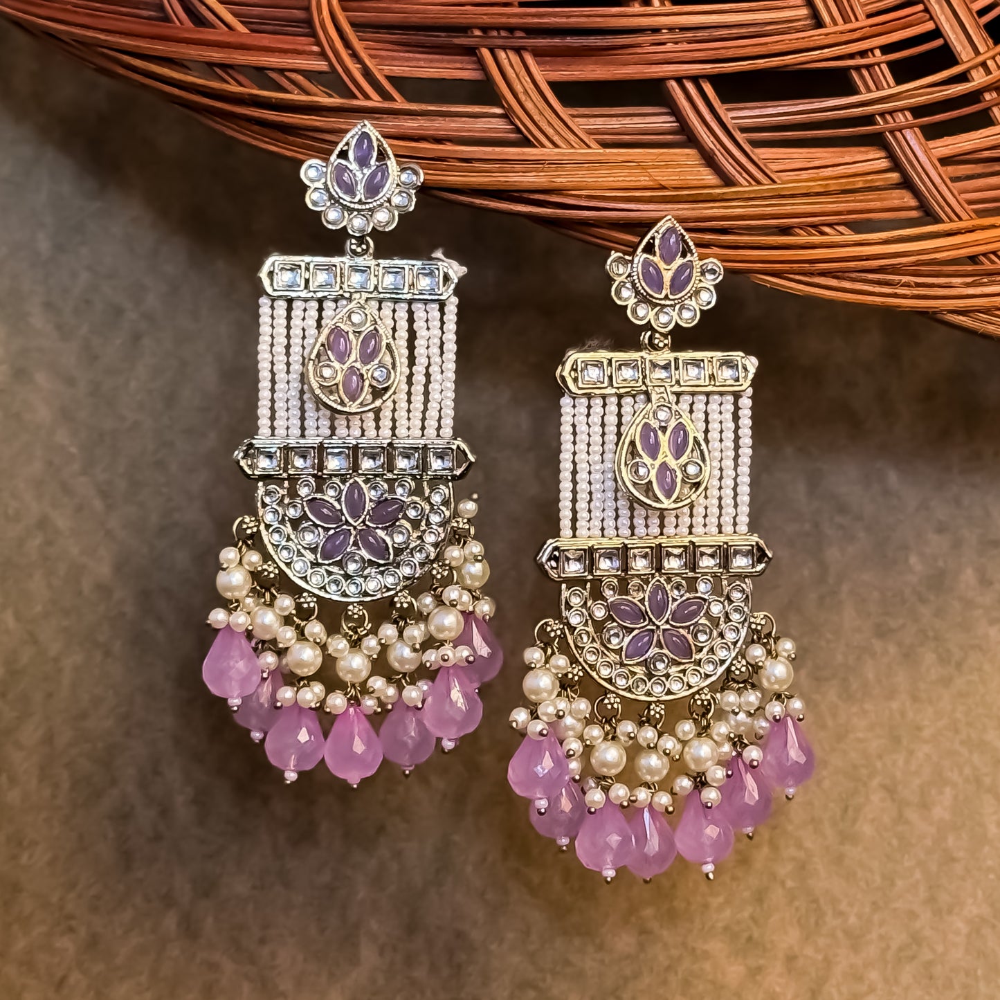 Kamya Pearl Chandbali Earrings- Lavender
