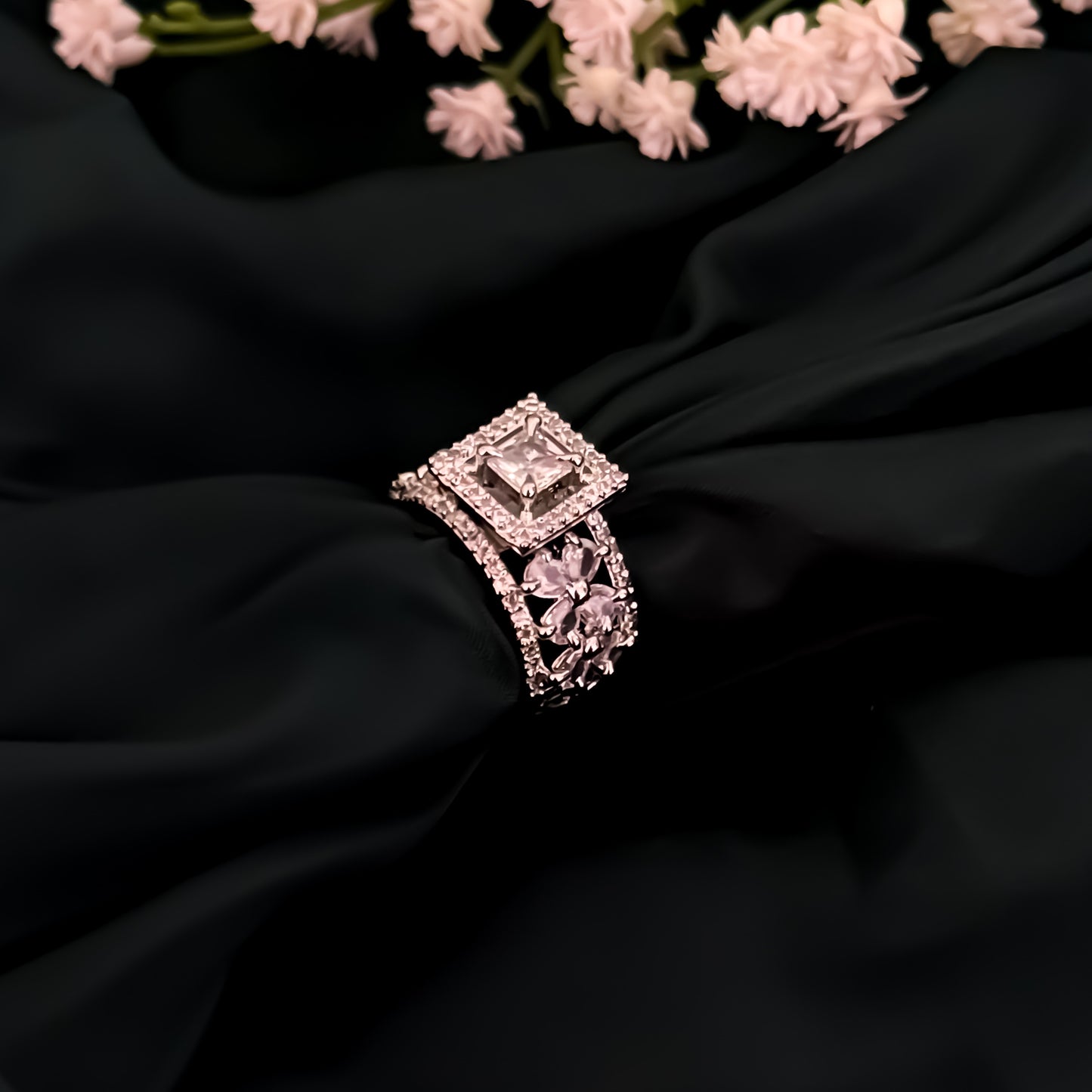 Say Yes American Diamond Silver Adjustable Ring