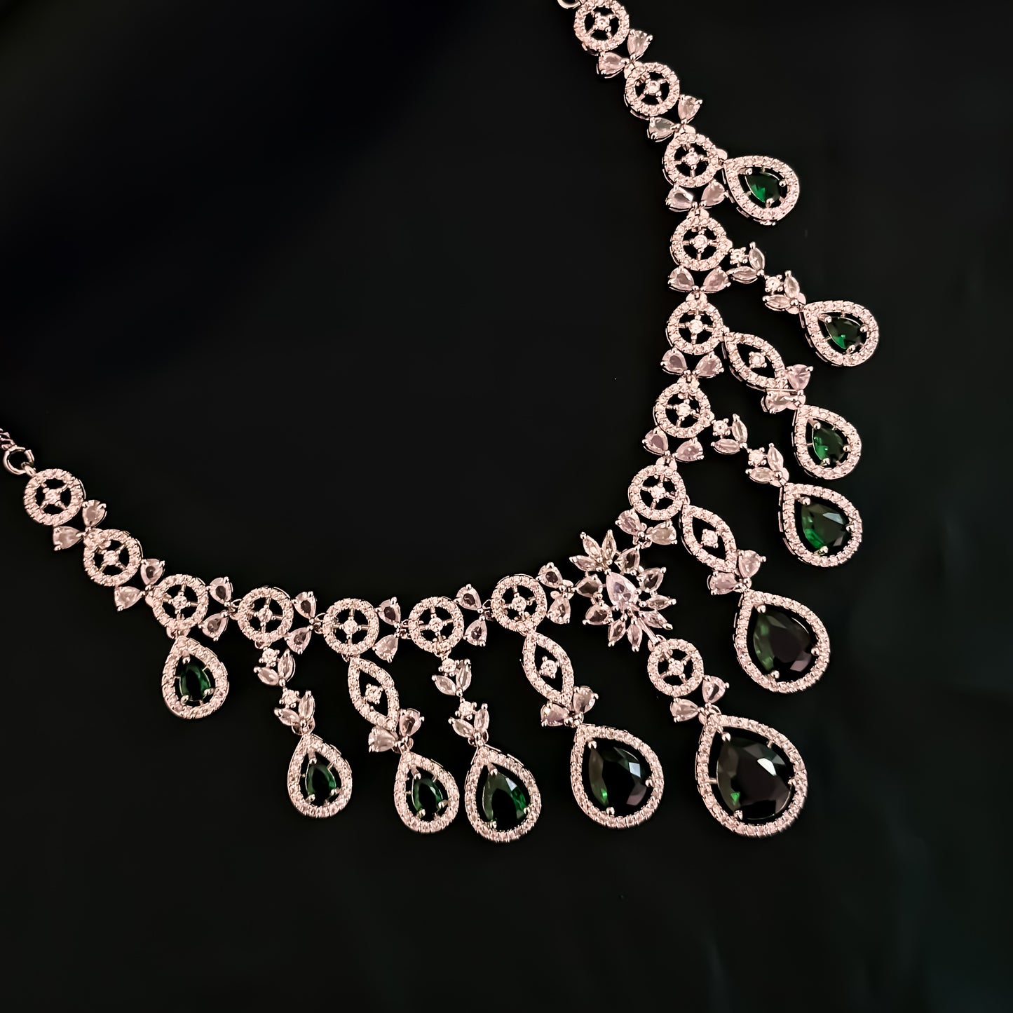Miren American Diamond Necklace Set - Emerald Green
