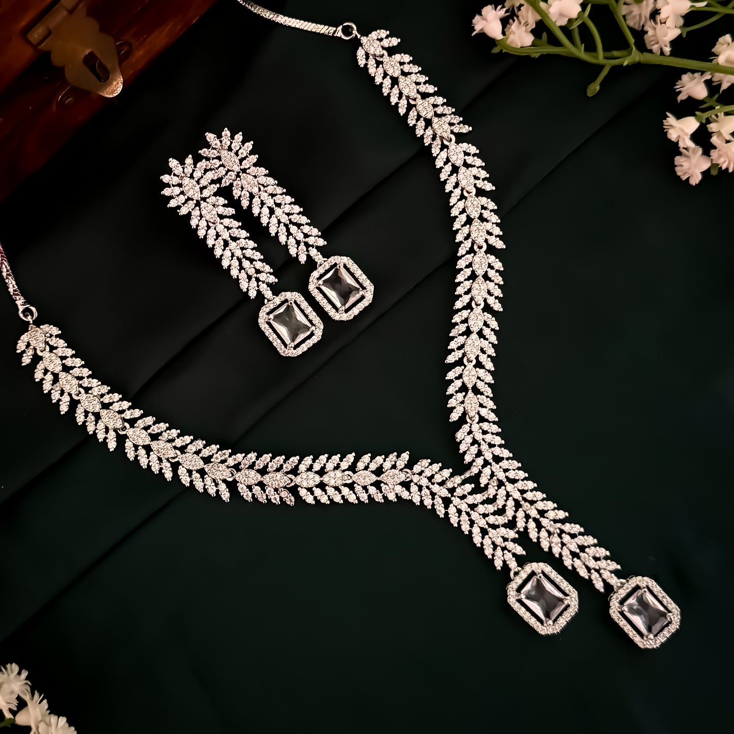 Deborah Designer Diamond Necklace Set - Crystal White