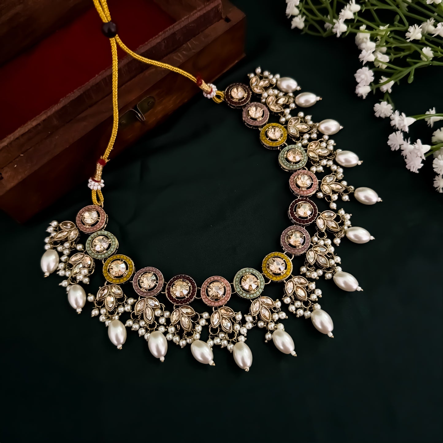Mrunal Jadau Reverse AD Necklace Set - Multi