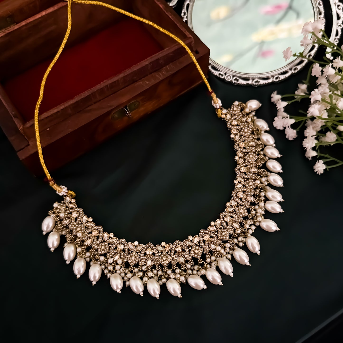 Arshiya Jadau Reverse AD Necklace Set - Golden