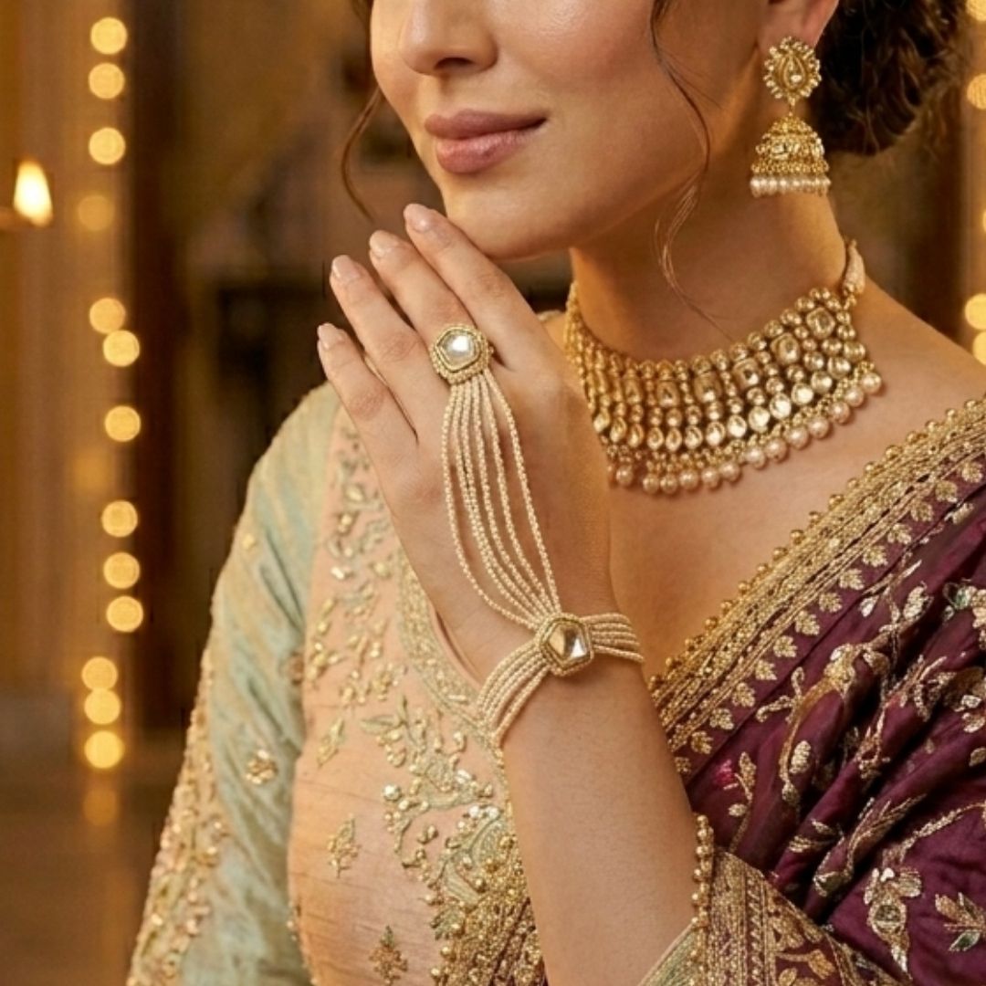 Kalki Kundan Haathphool (Pair) - Golden