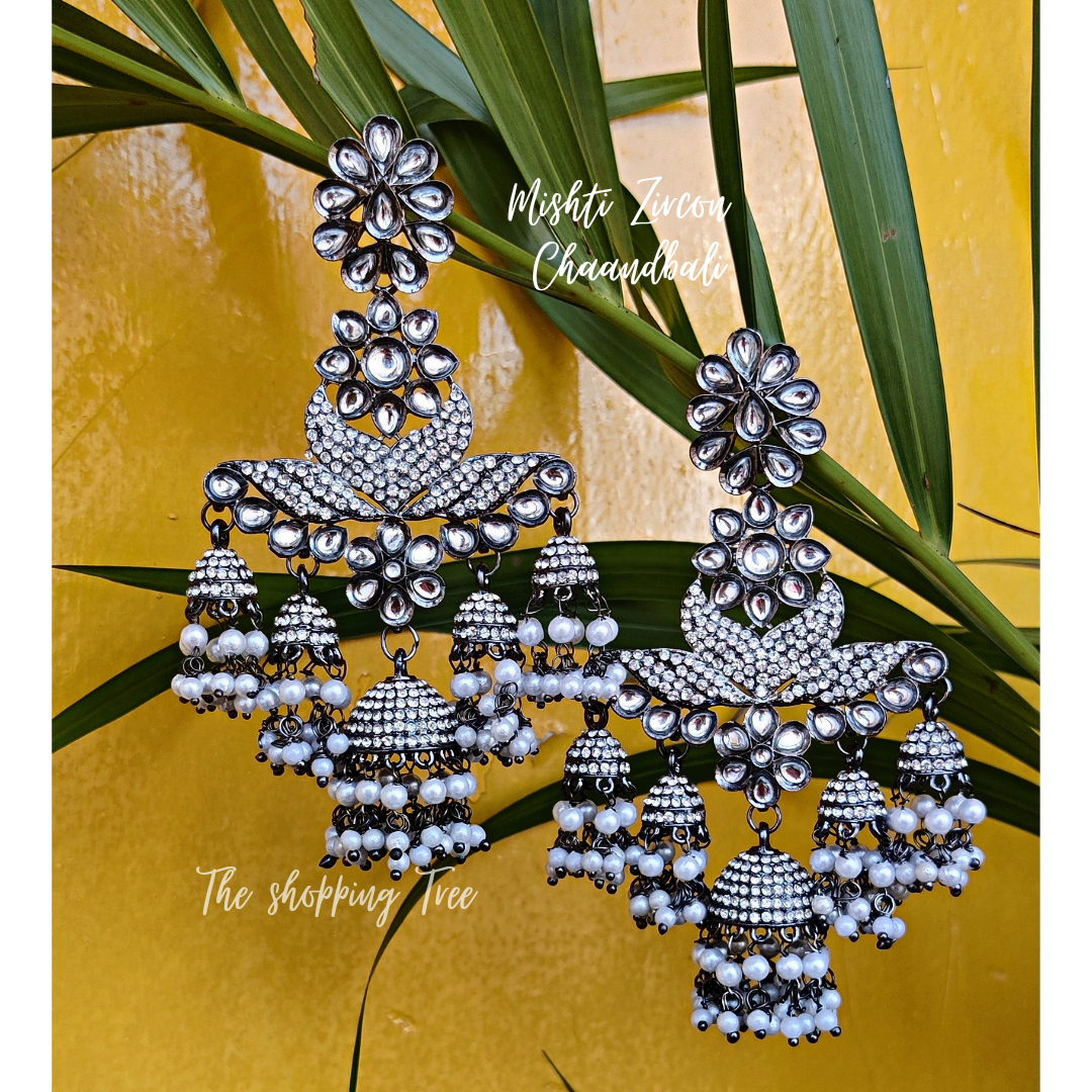 MISHTI BLACK METAL ZIRCON CHANDBALI JHUMKA