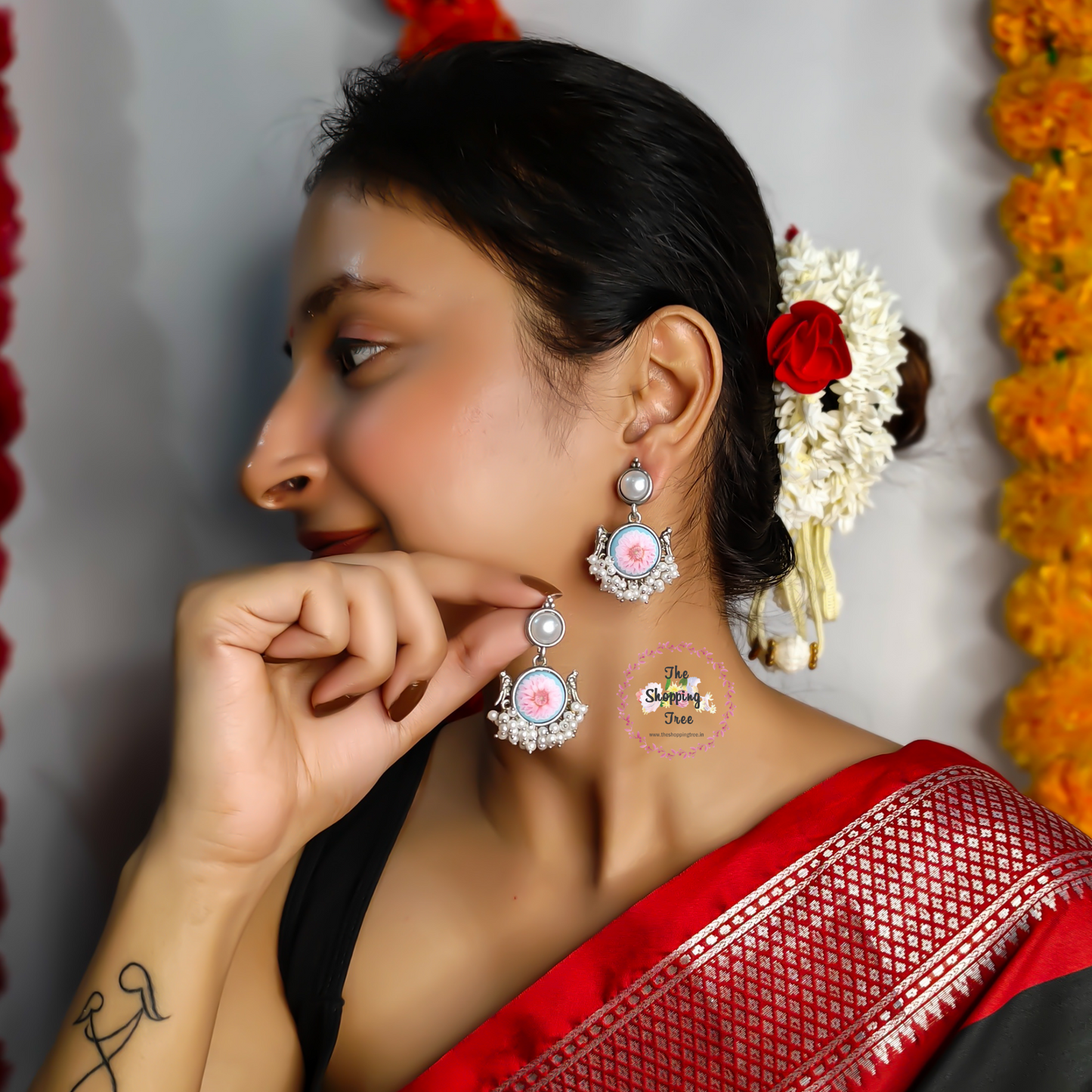 Floral Pearl Earring- Pink