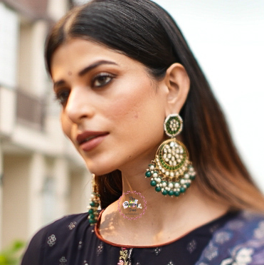 Siya Meenakari Chandbali Earrings - Green