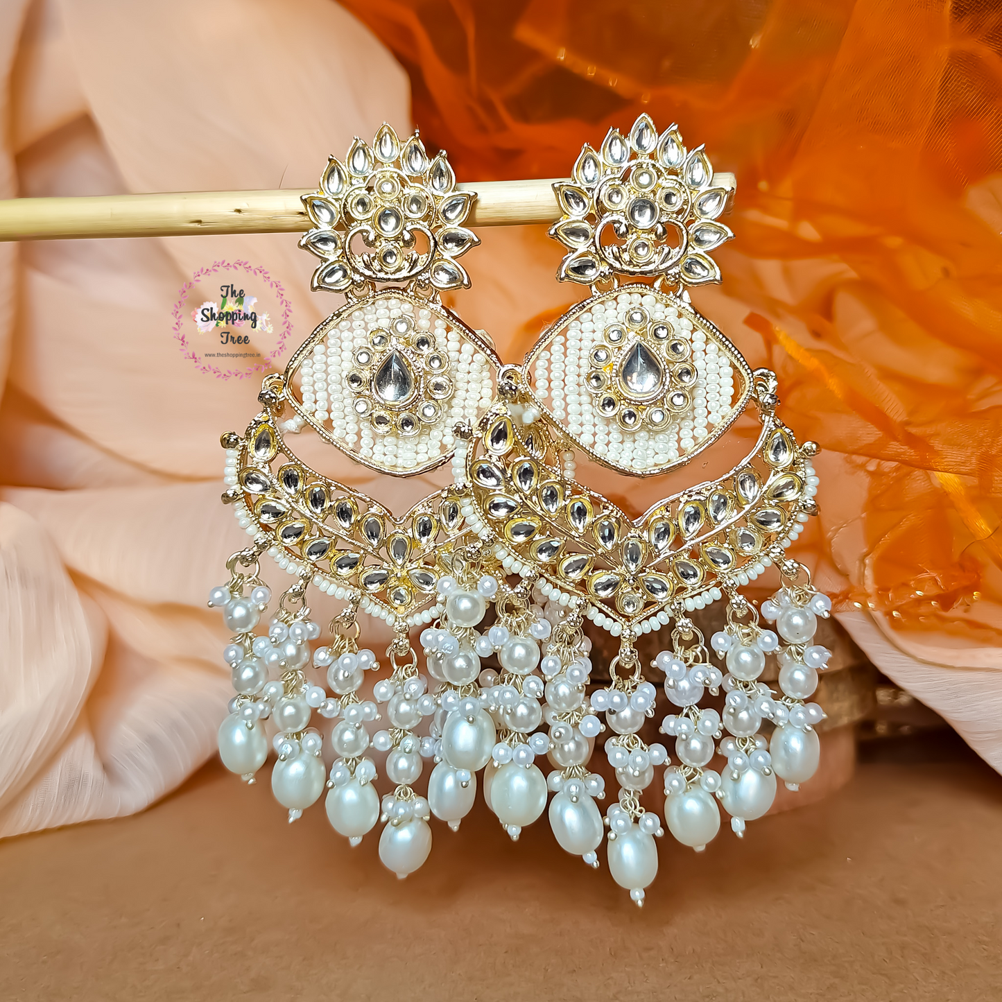 Shama Golden Pearl Drop Chandbali Earrings