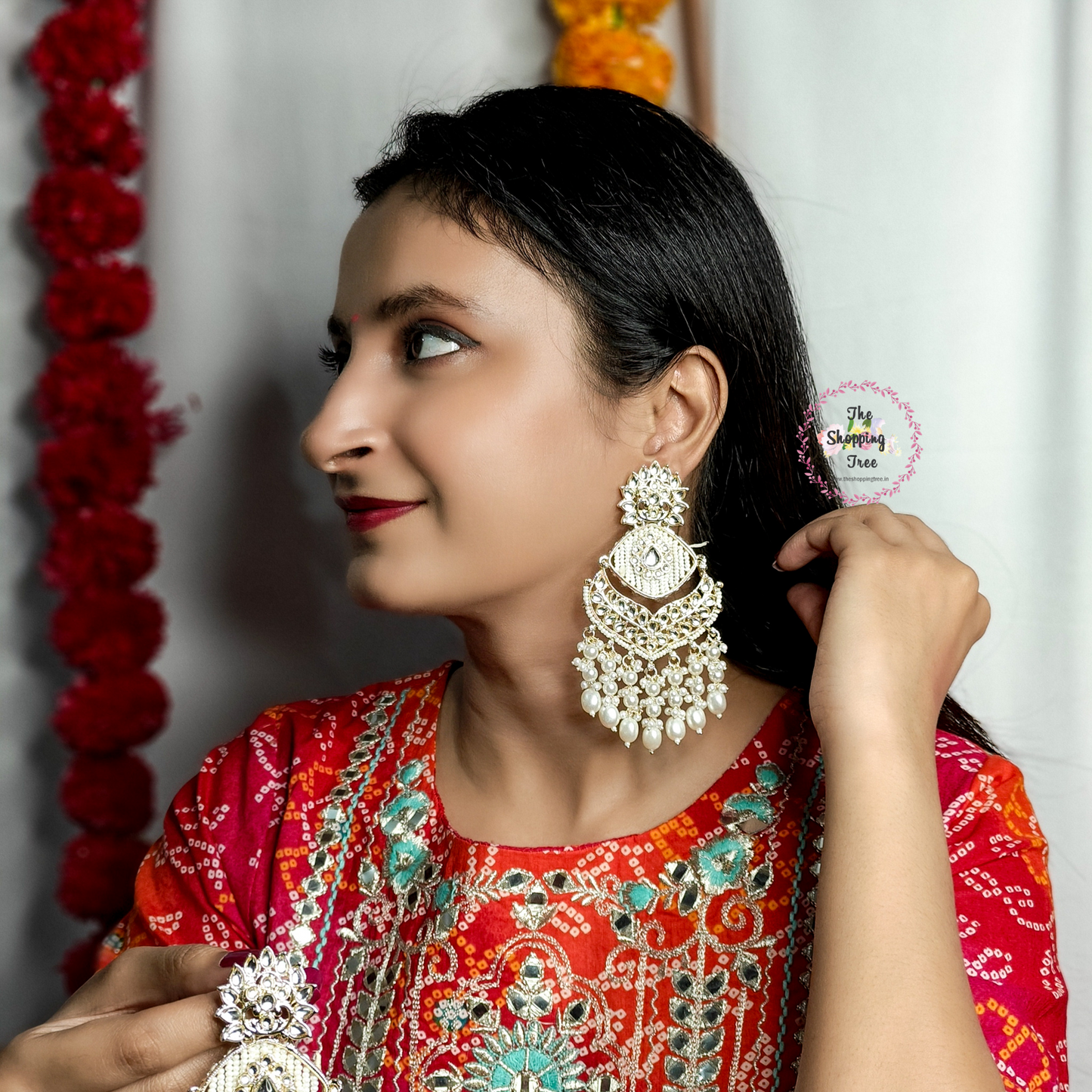 Shama Golden Pearl Drop Chandbali Earrings