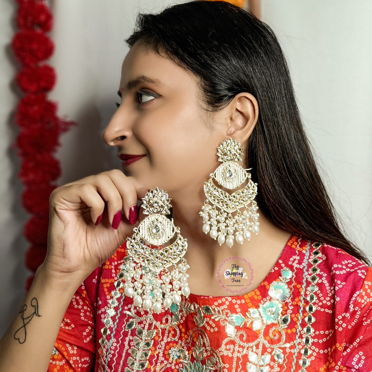 Shama Golden Pearl Drop Chandbali Earrings
