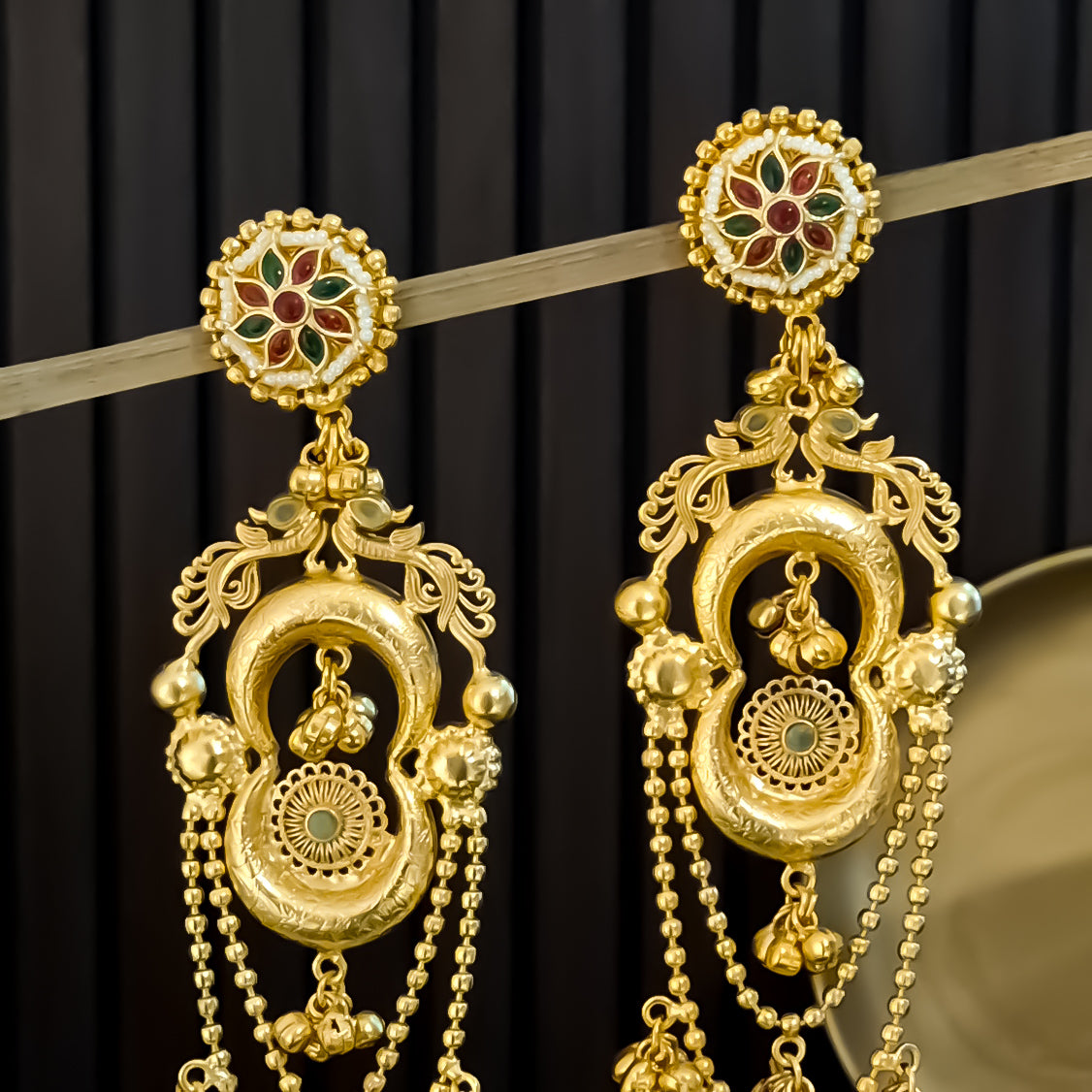Akanksha Kashmiri Brass Dejhoor Ghungroo Jhumka Earrings - Golden