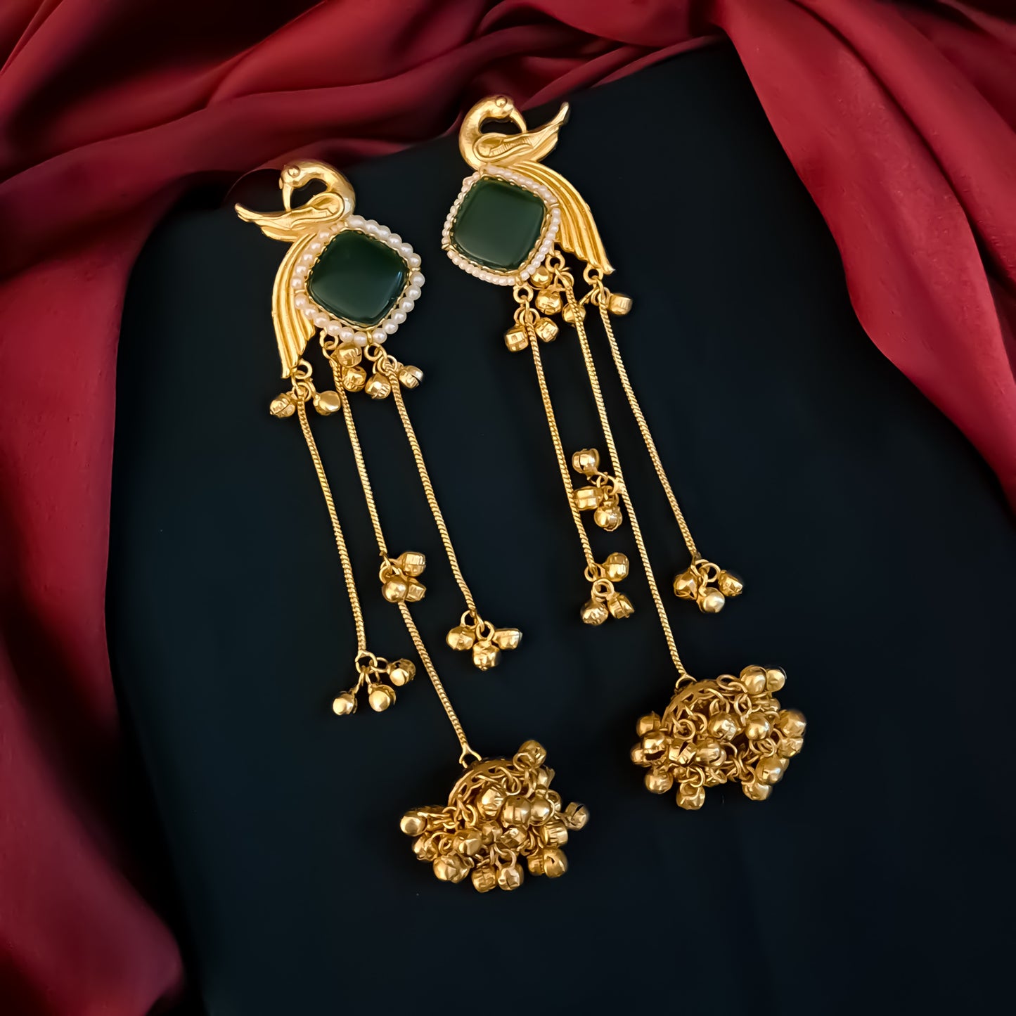 Mayur Kashmiri Brass Dejhoor Ghungroo Jhumka Earrings - Green