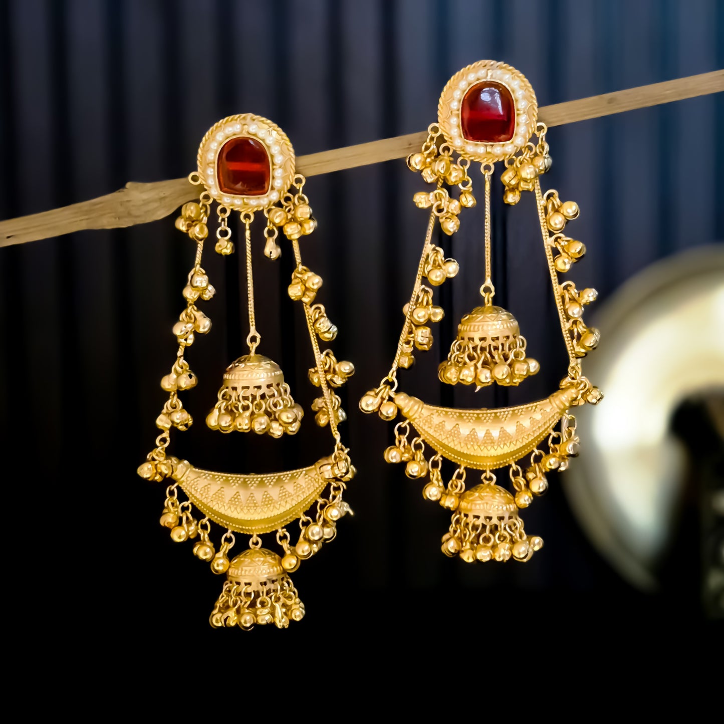 Nitanshi Kashmiri Brass Dejhoor Ghungroo Jhumka Earrings - Maroon