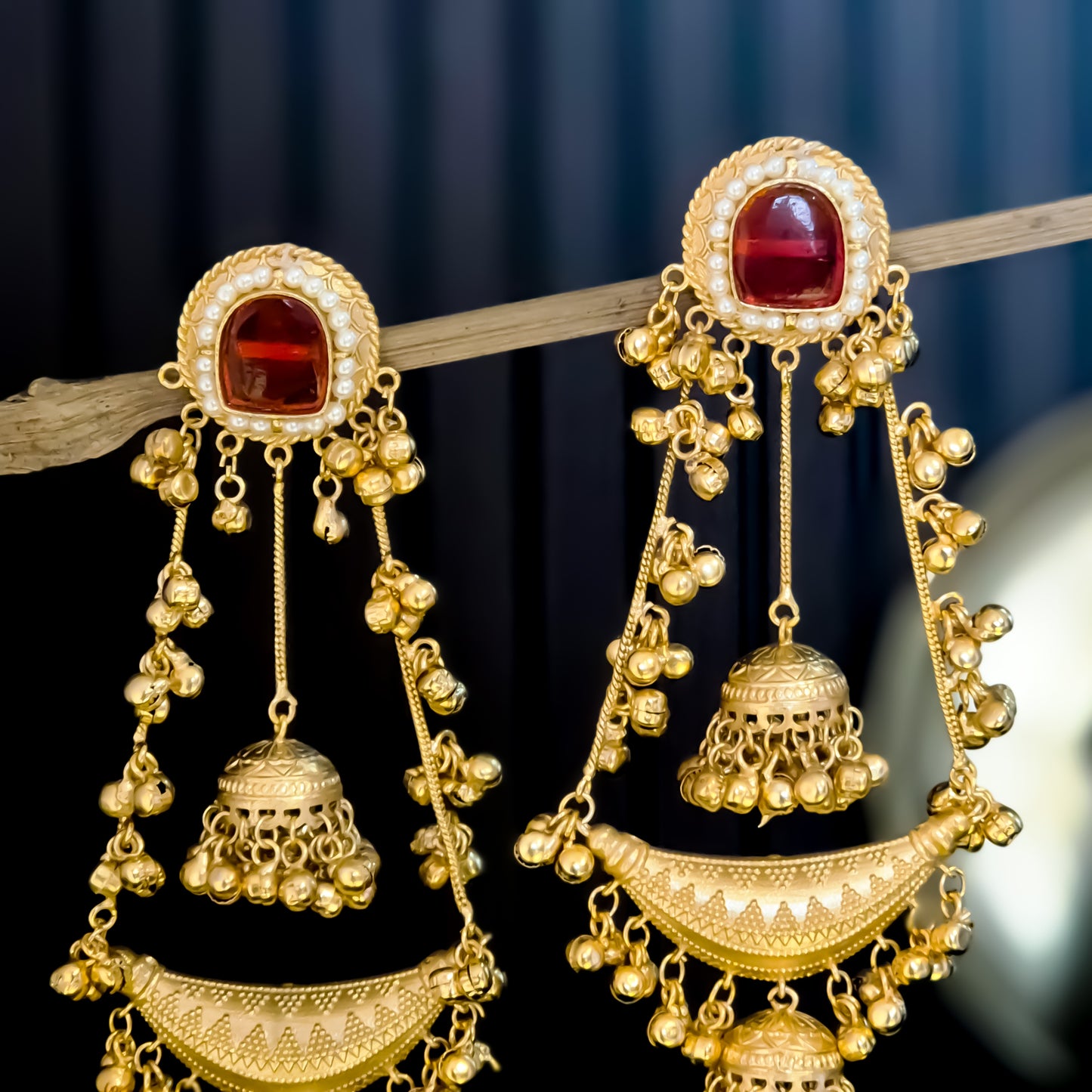 Nitanshi Kashmiri Brass Dejhoor Ghungroo Jhumka Earrings - Maroon
