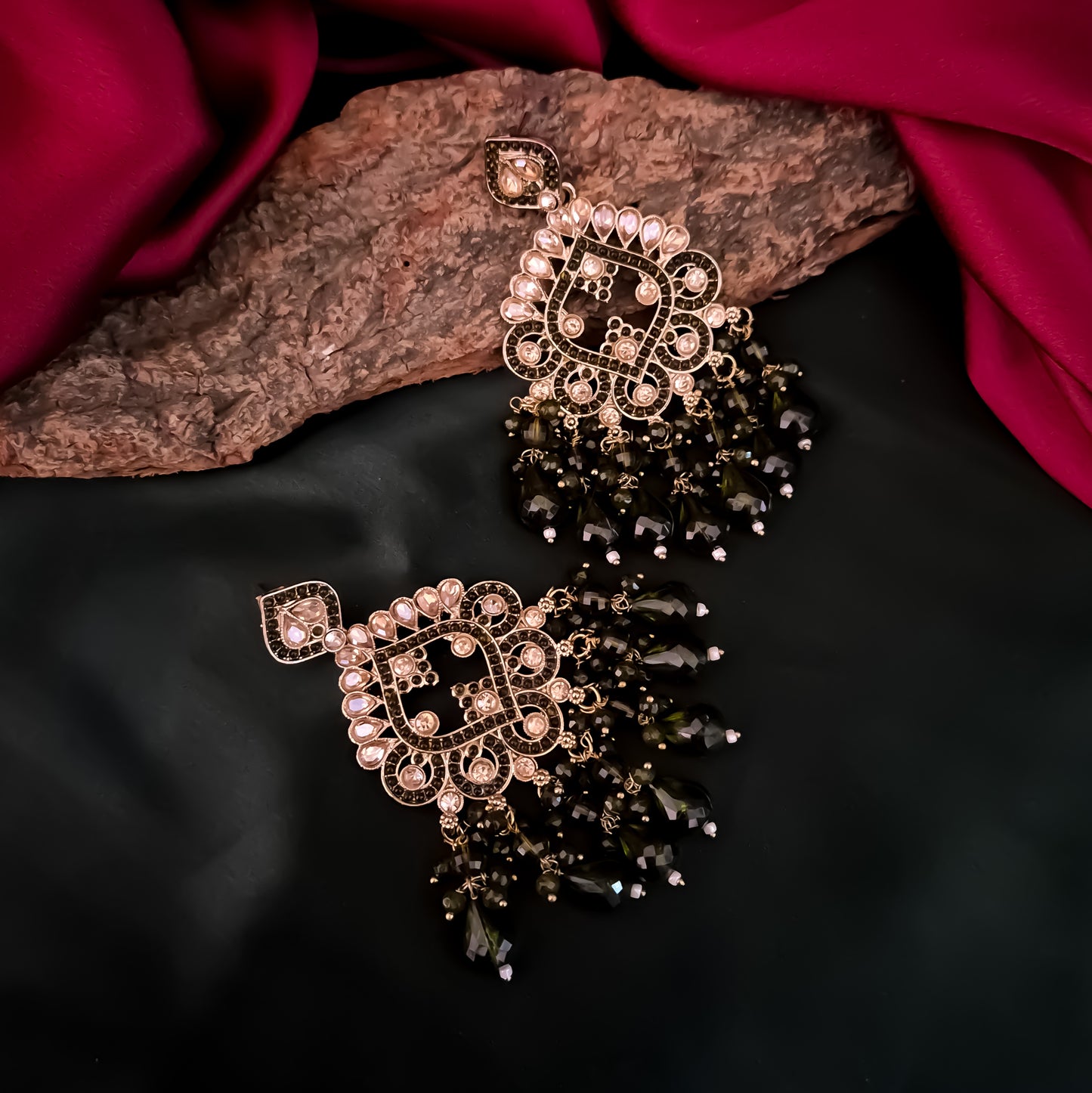 Manpreet Jadau Kundan Chandbali Earrings - Mehendi Green